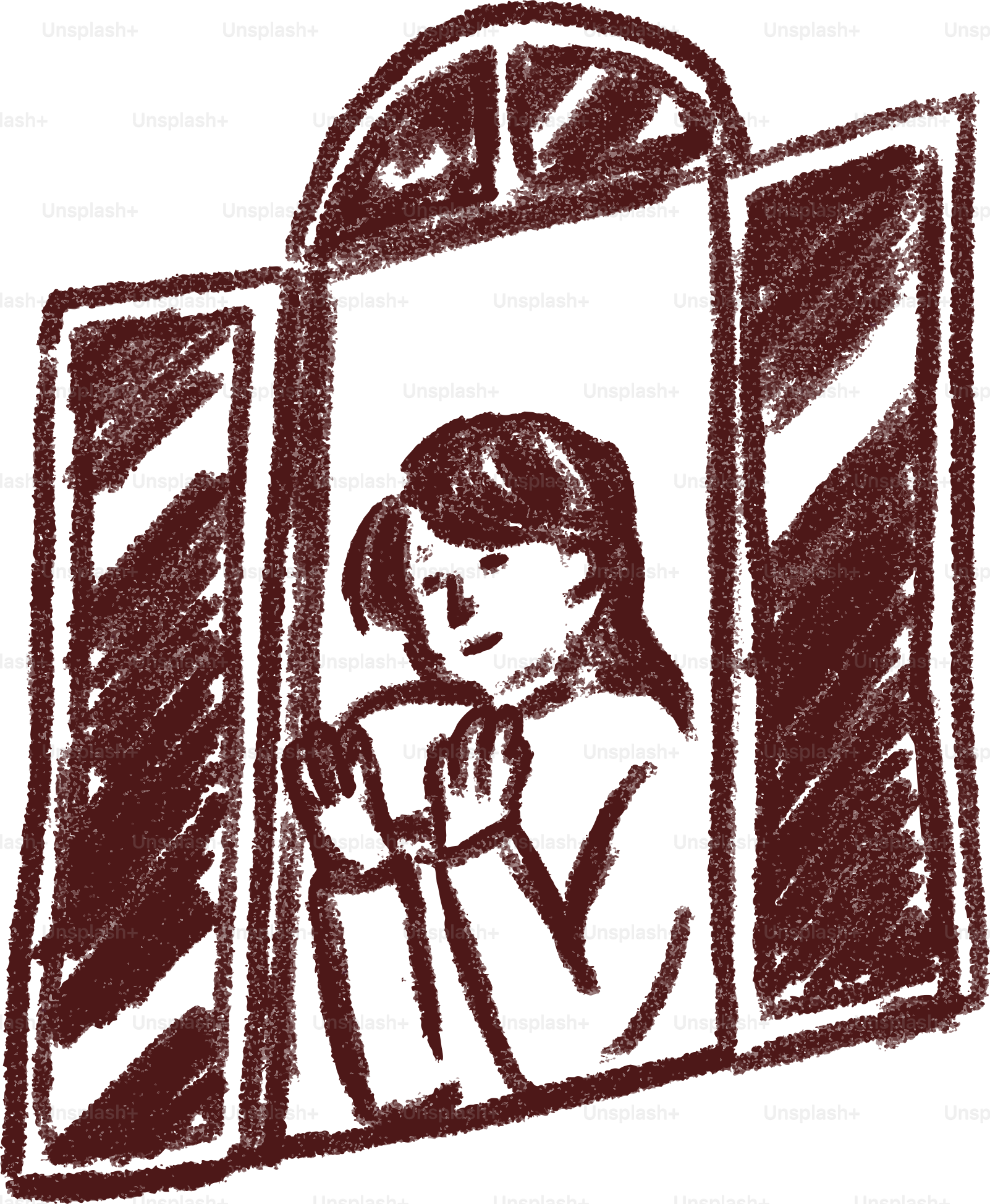 Woman looking out an open window