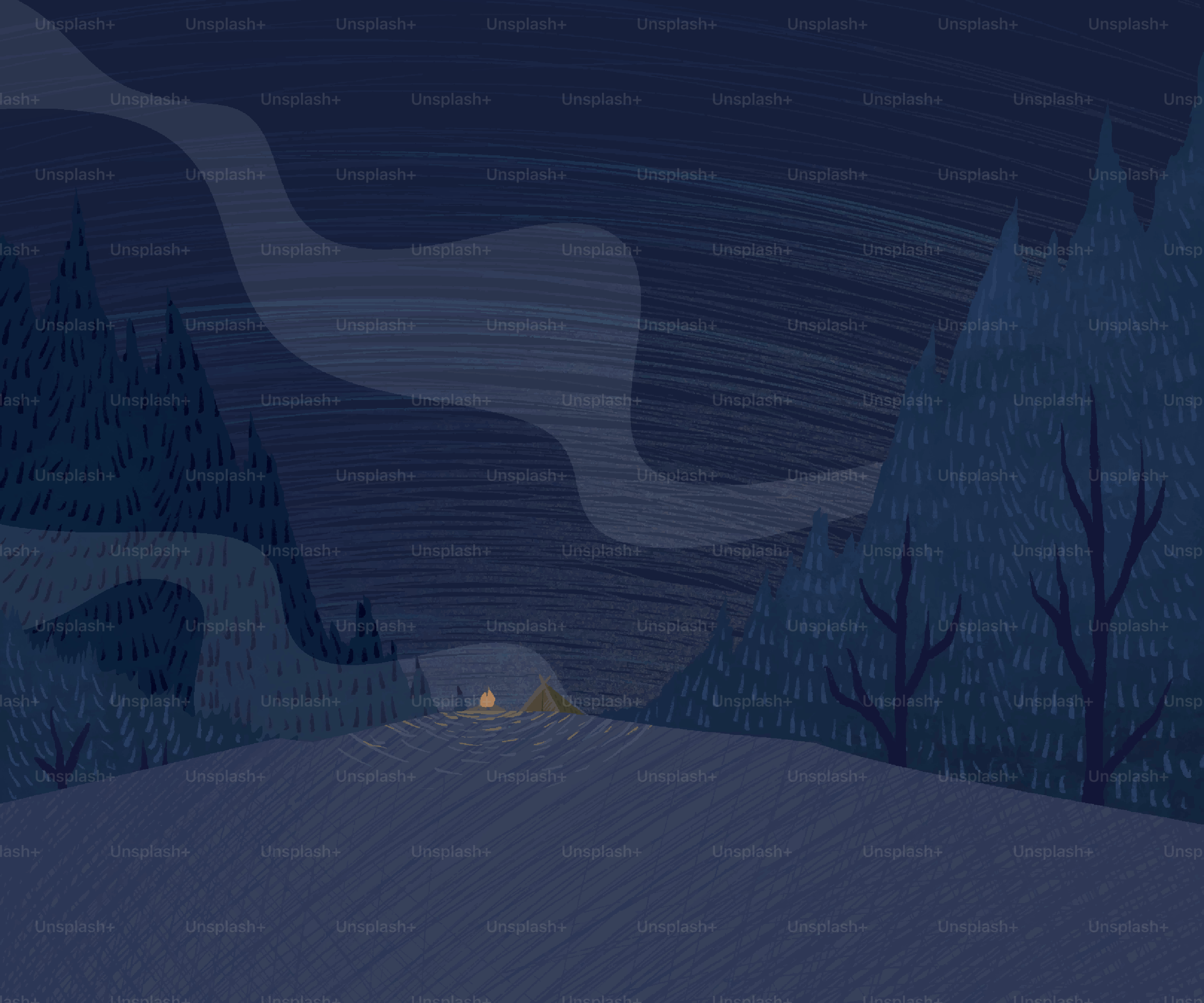 A cozy cabin glows under the aurora borealis