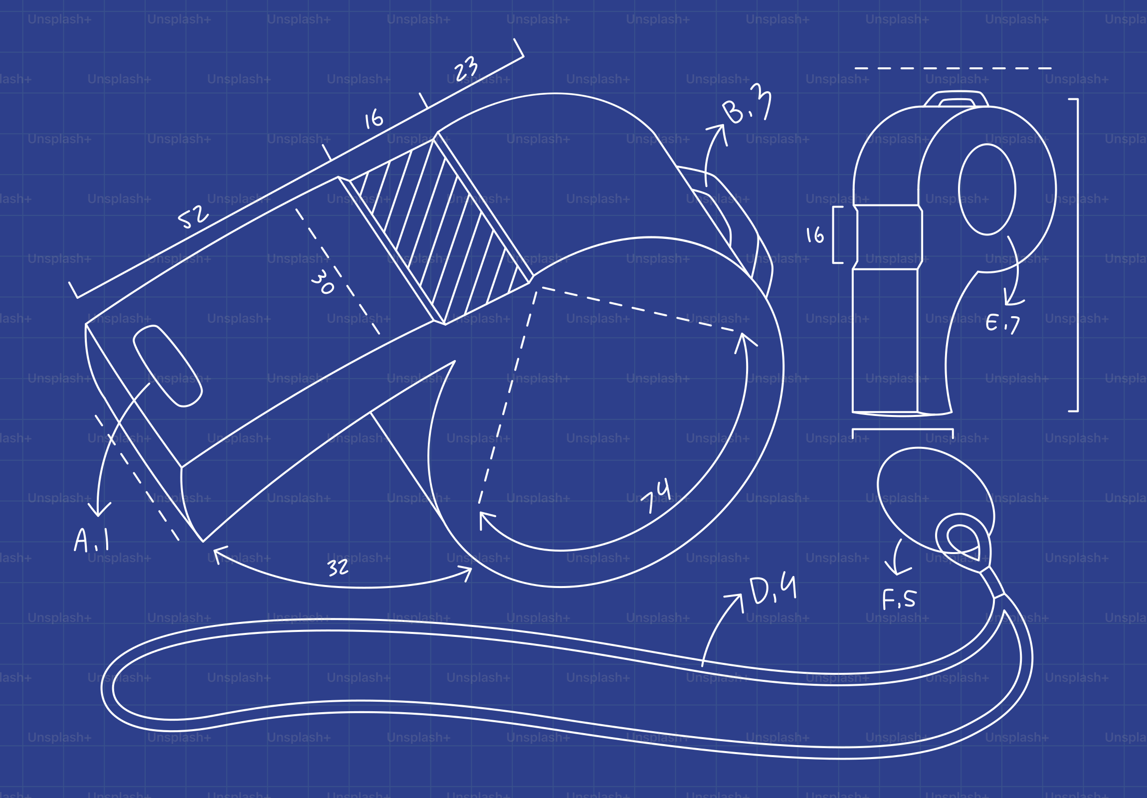 Blueprint of a whistle with measurements and without lanyard