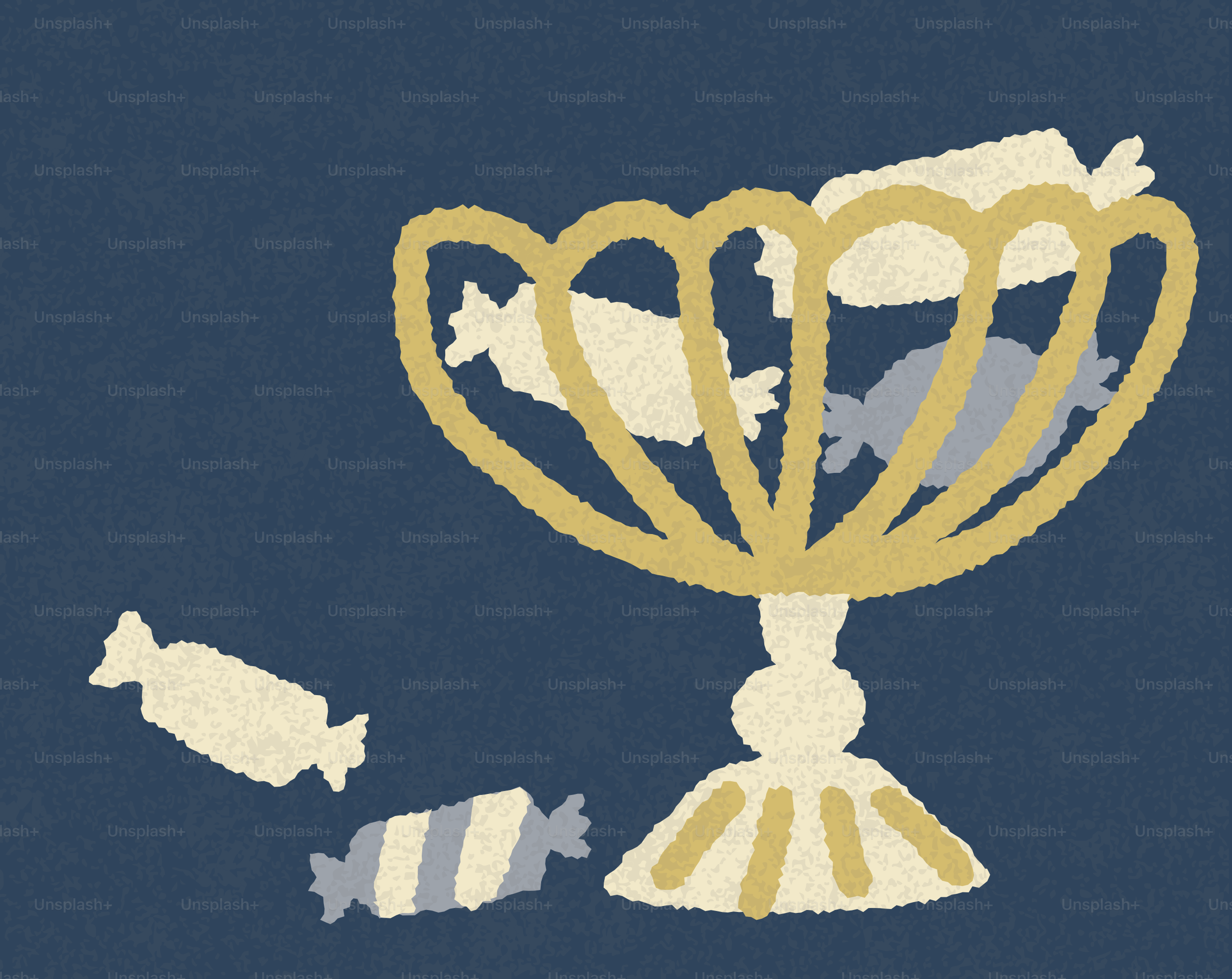 Wrapped candies in a decorative bowl on blue background