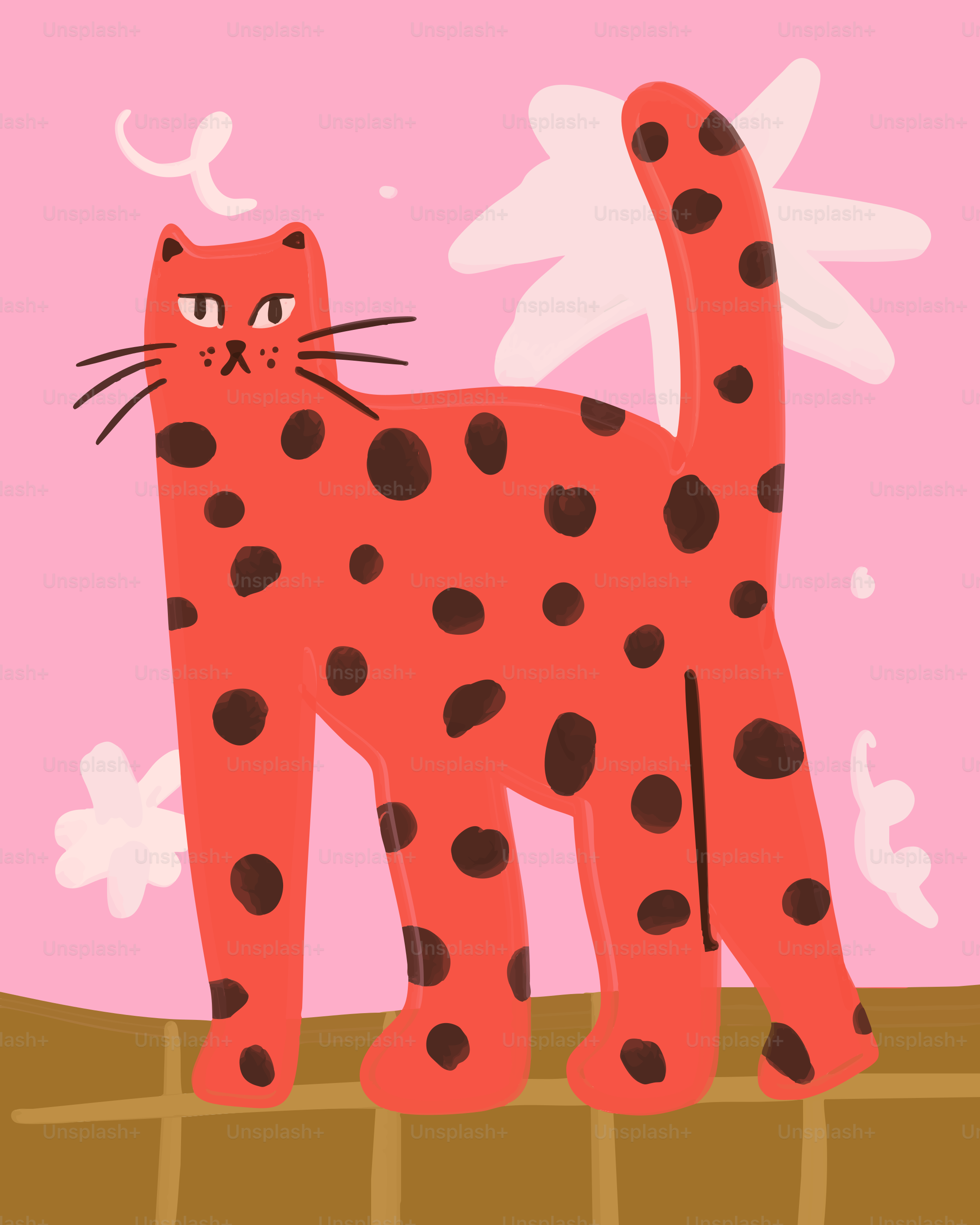 Un gatto rosso con macchie nere su sfondo rosa