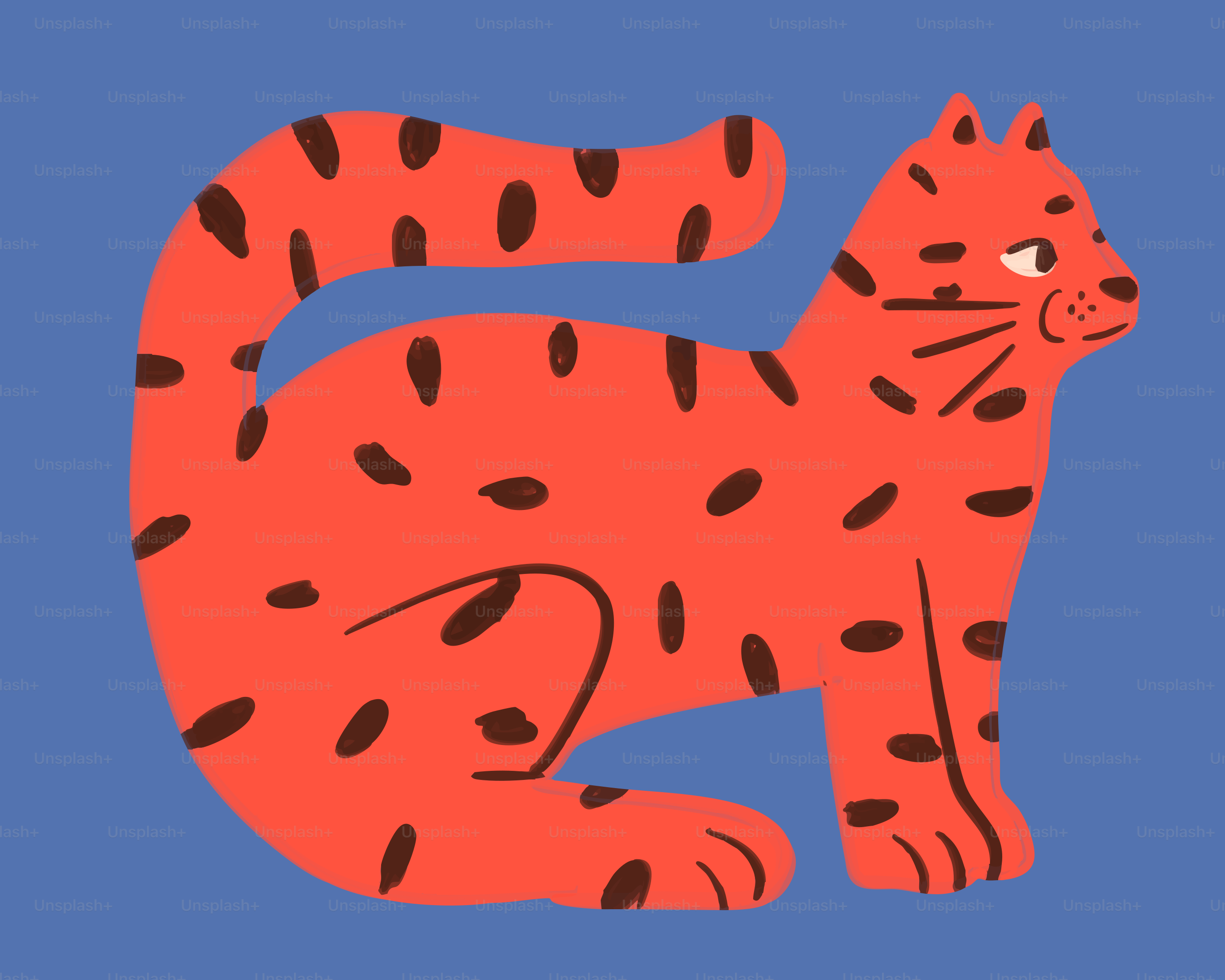 Um gato laranja estilizado com manchas escuras.