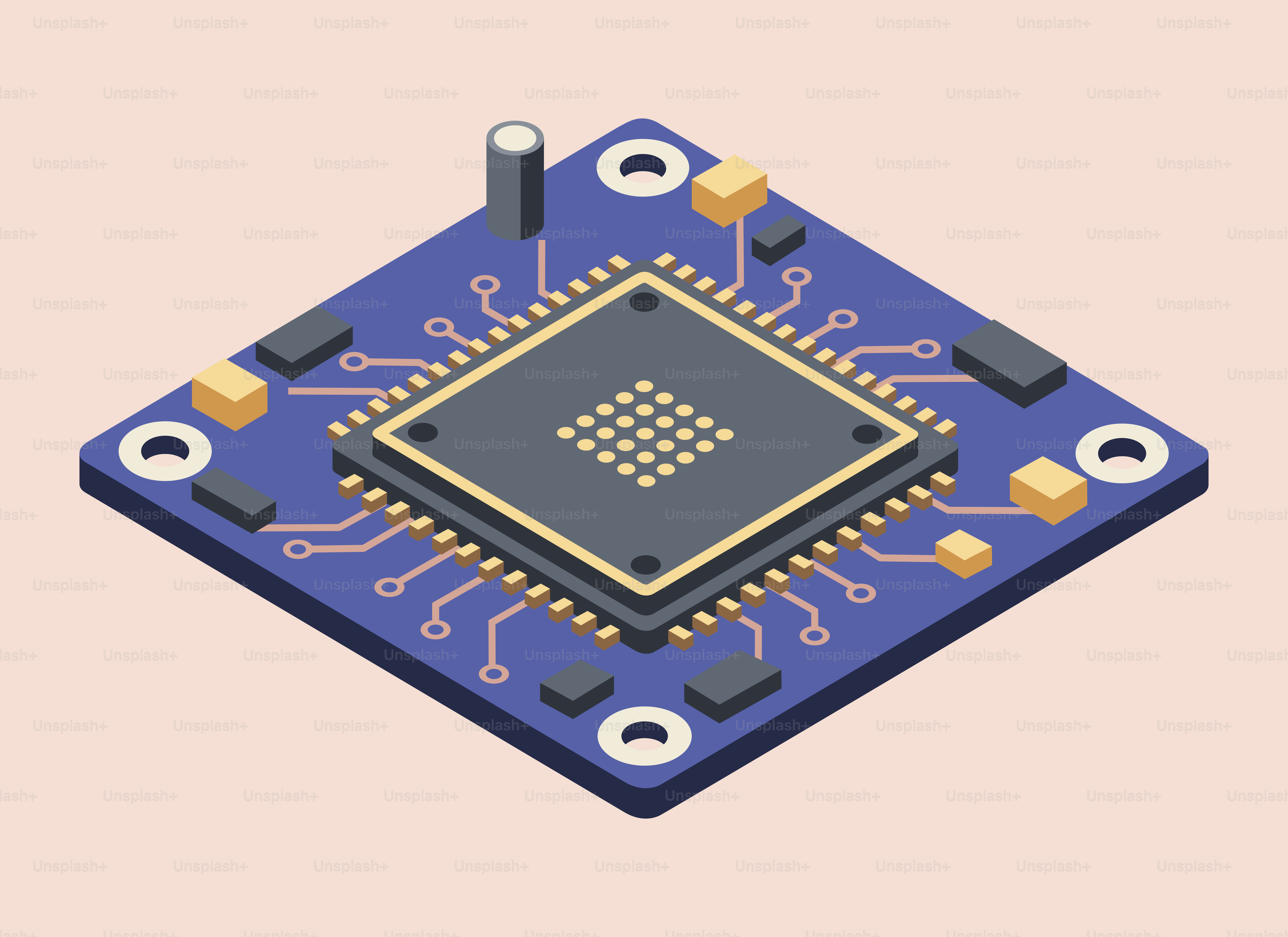 Close-up of a central processing unit on a circuit board.