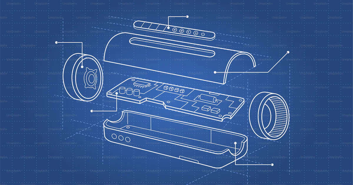 Electronics Button Exploded View Exploded view blueprint of a cylindrical electronic device vector ...