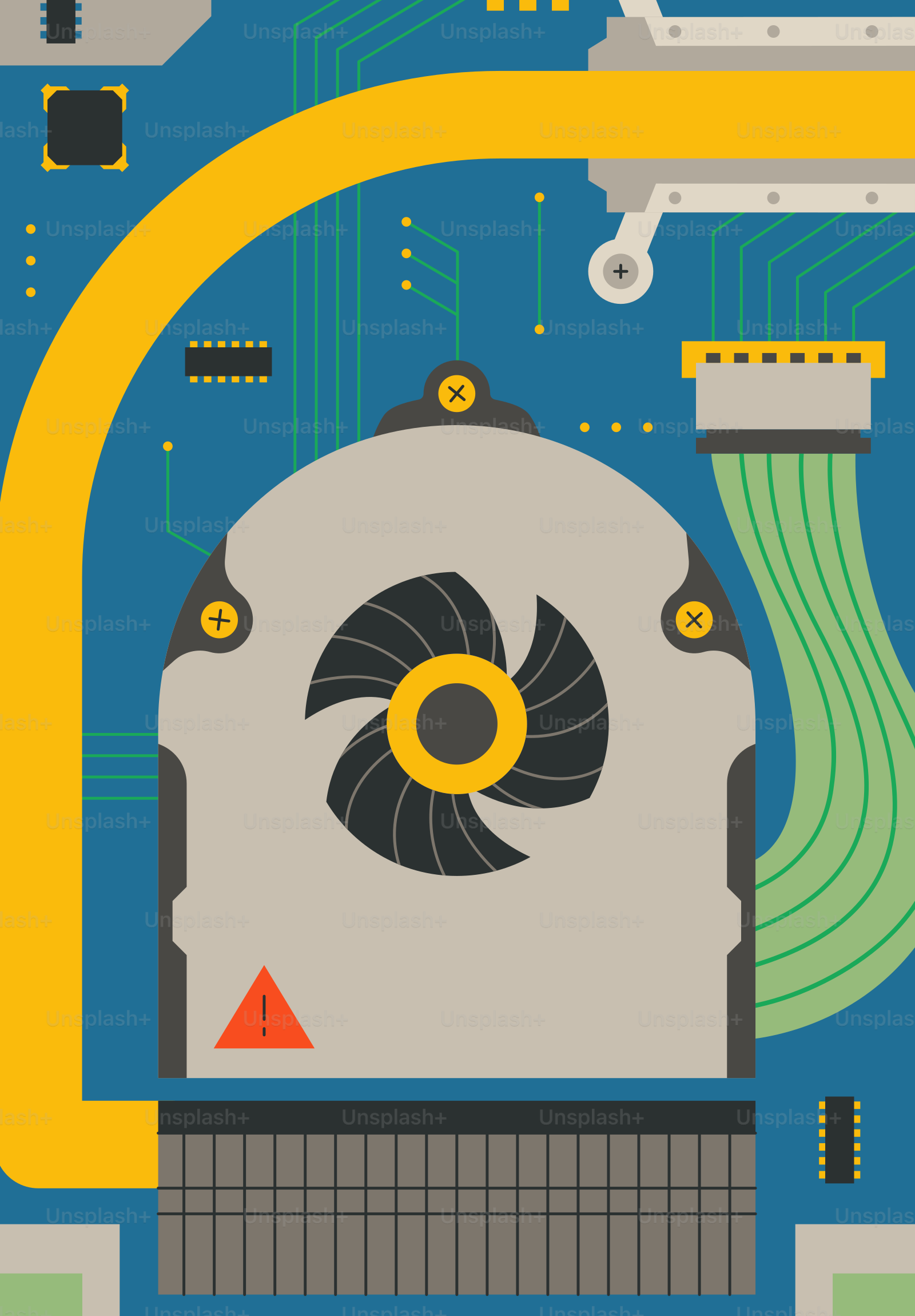 Close-up of a computer fan on a circuit board.