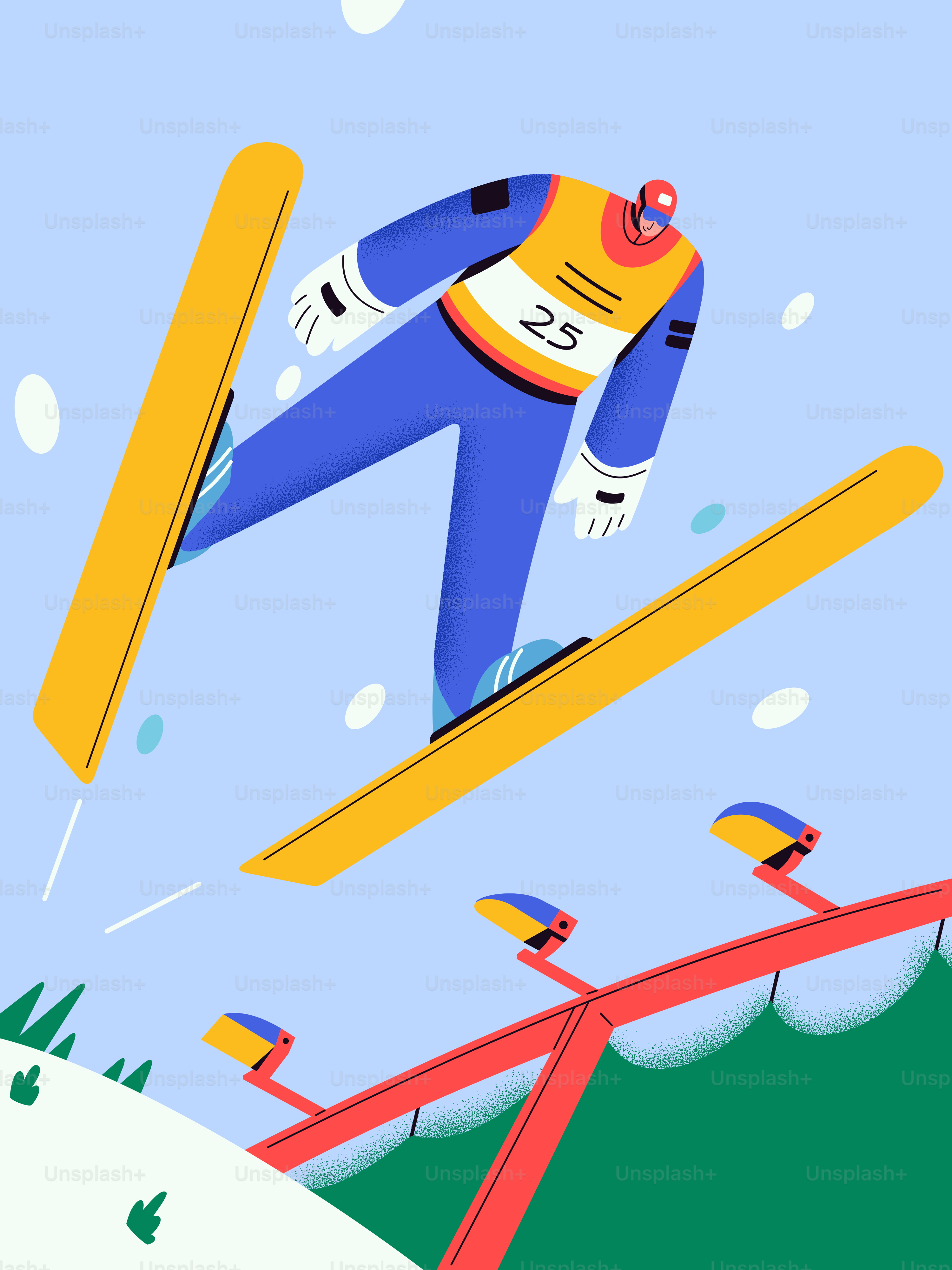 A ski jumper in mid-air against a blue sky