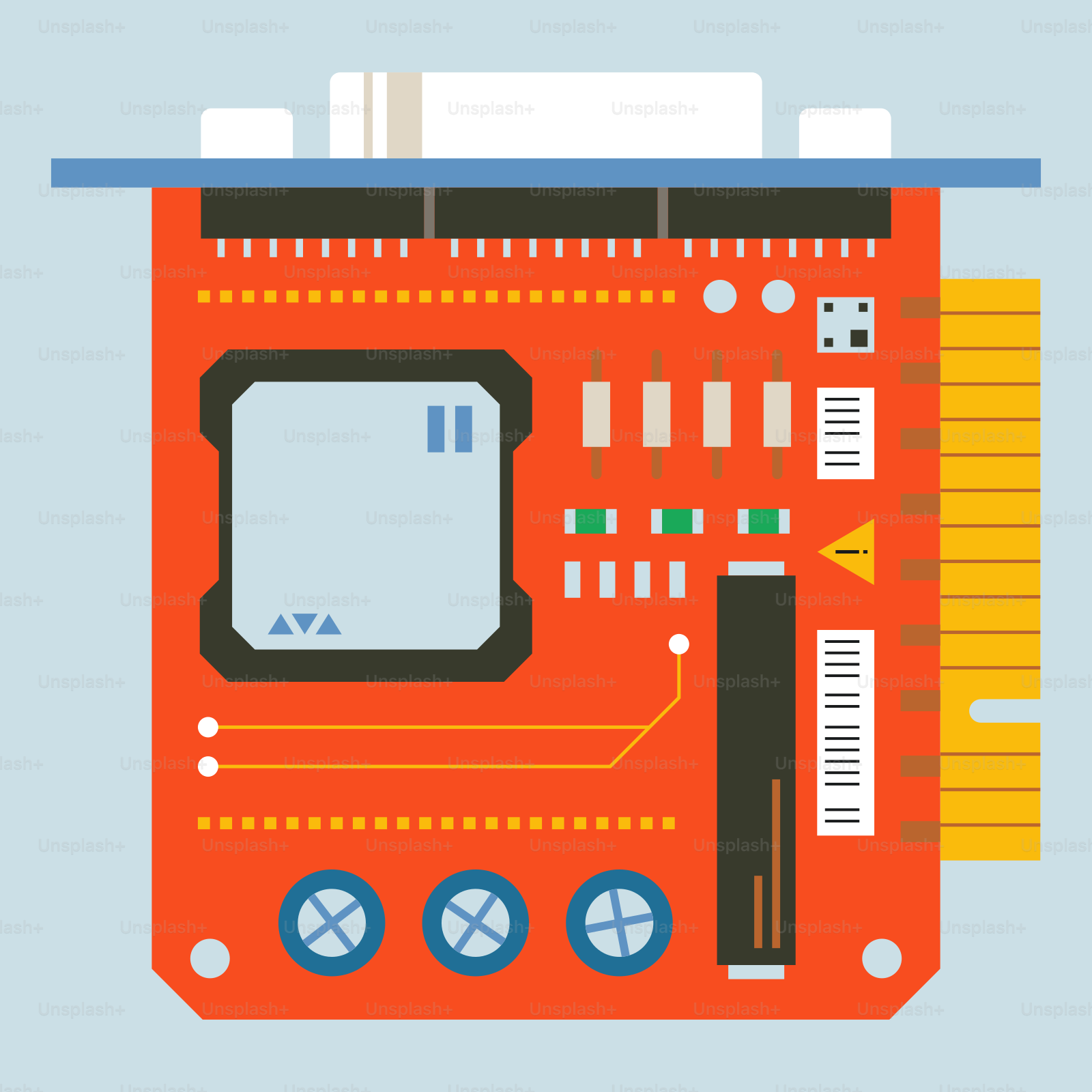 Circuit board with colorful components and connectors