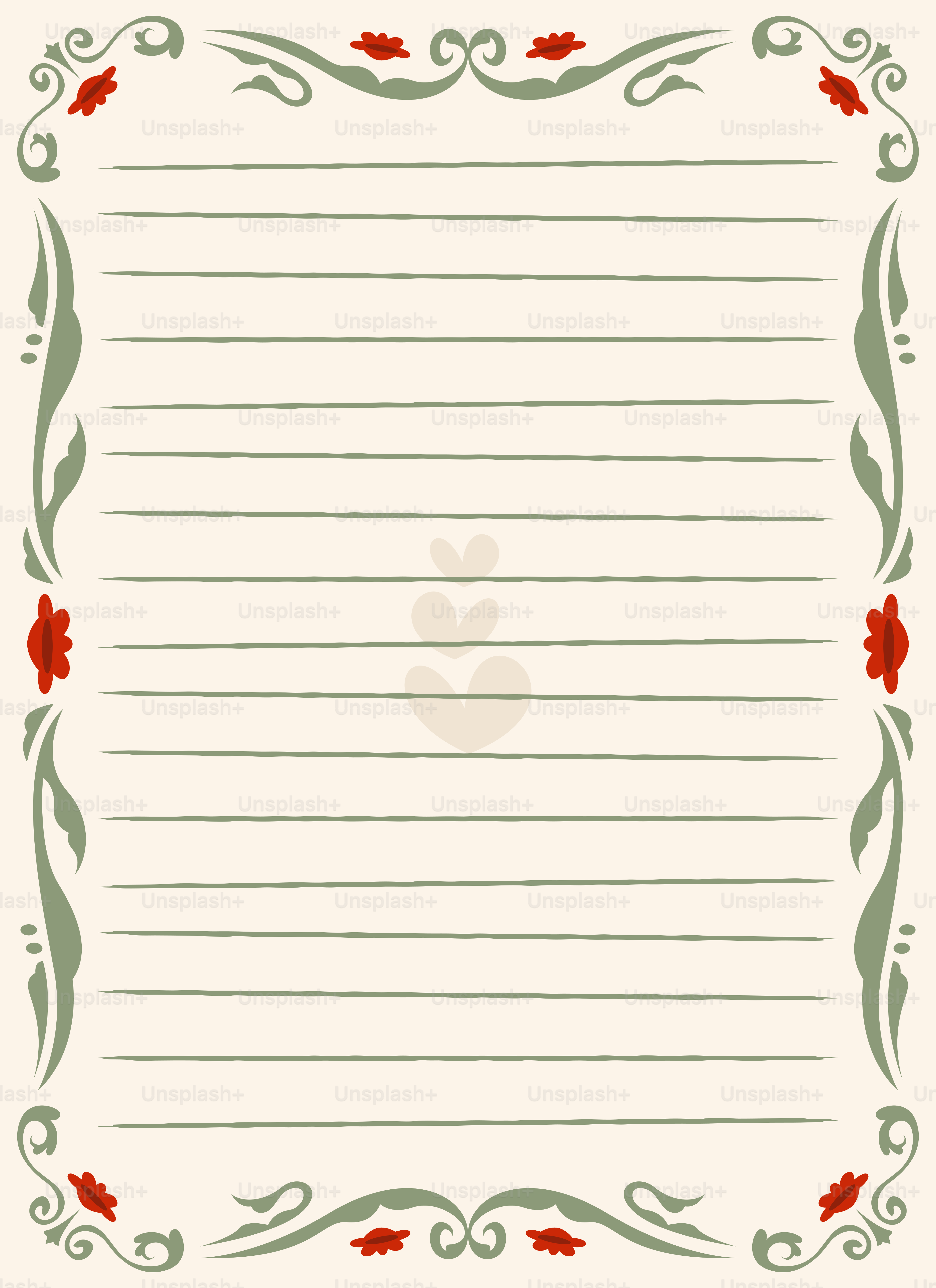 Lined paper with decorative floral border