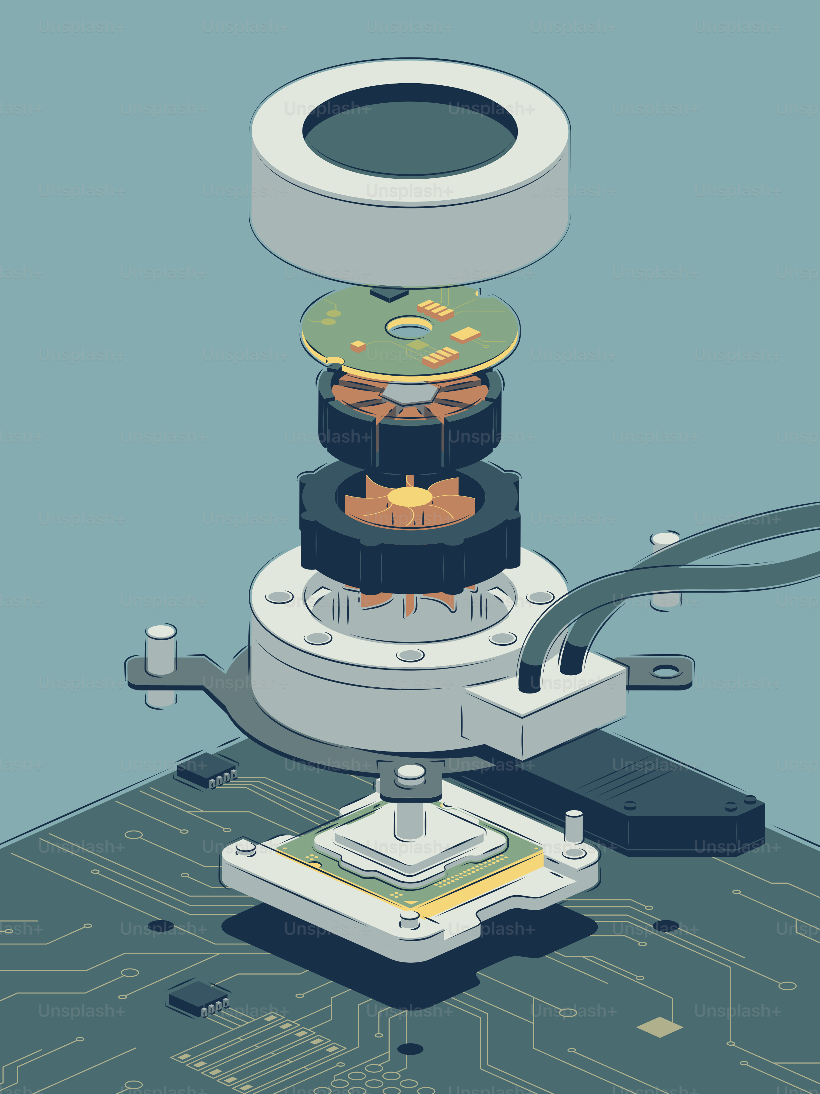 Exploded view of computer cooling fan assembly