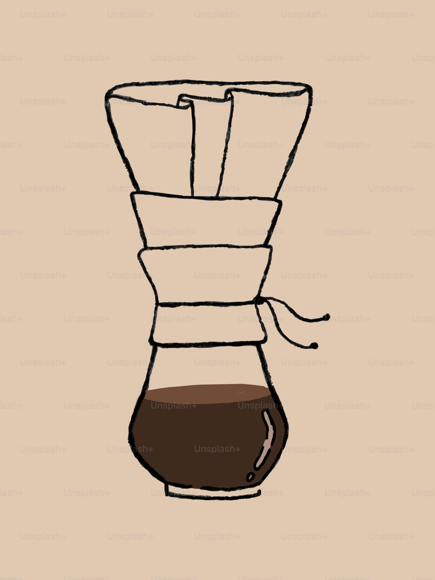 A simple line drawing of a chemex coffee maker
