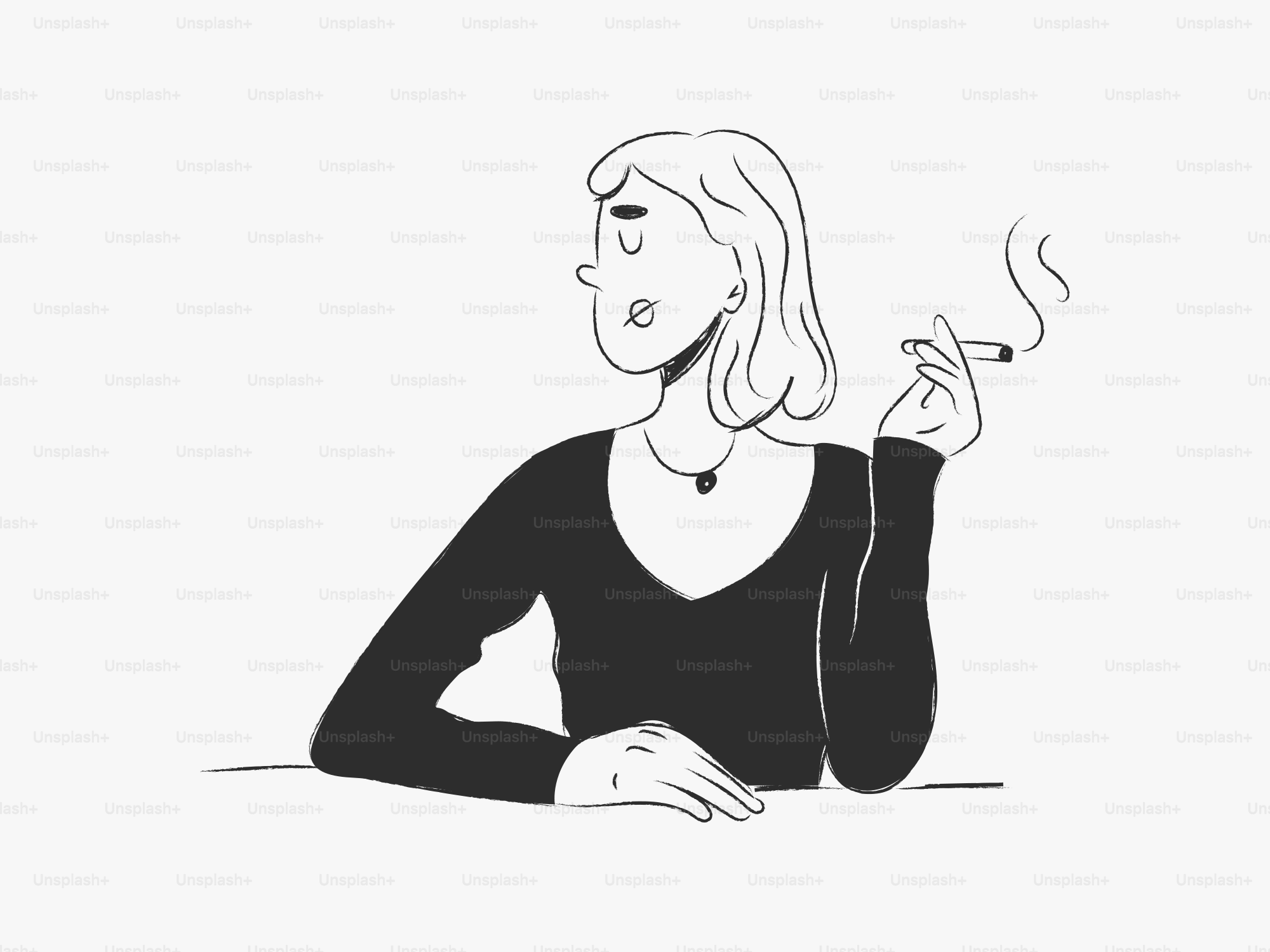 Woman smoking a cigarette at a table