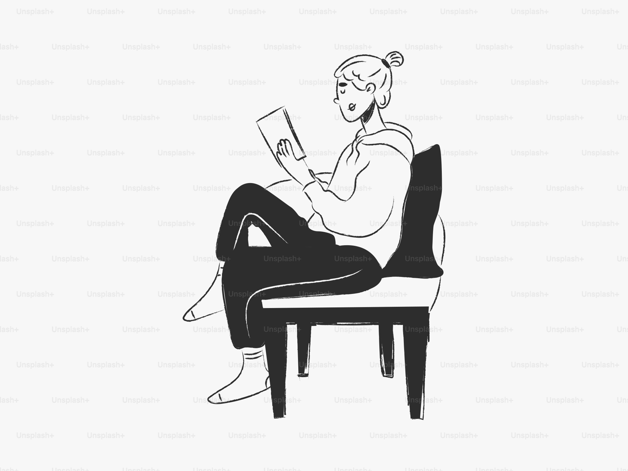Eine Person, die auf einem Stuhl sitzt und ein Buch liest