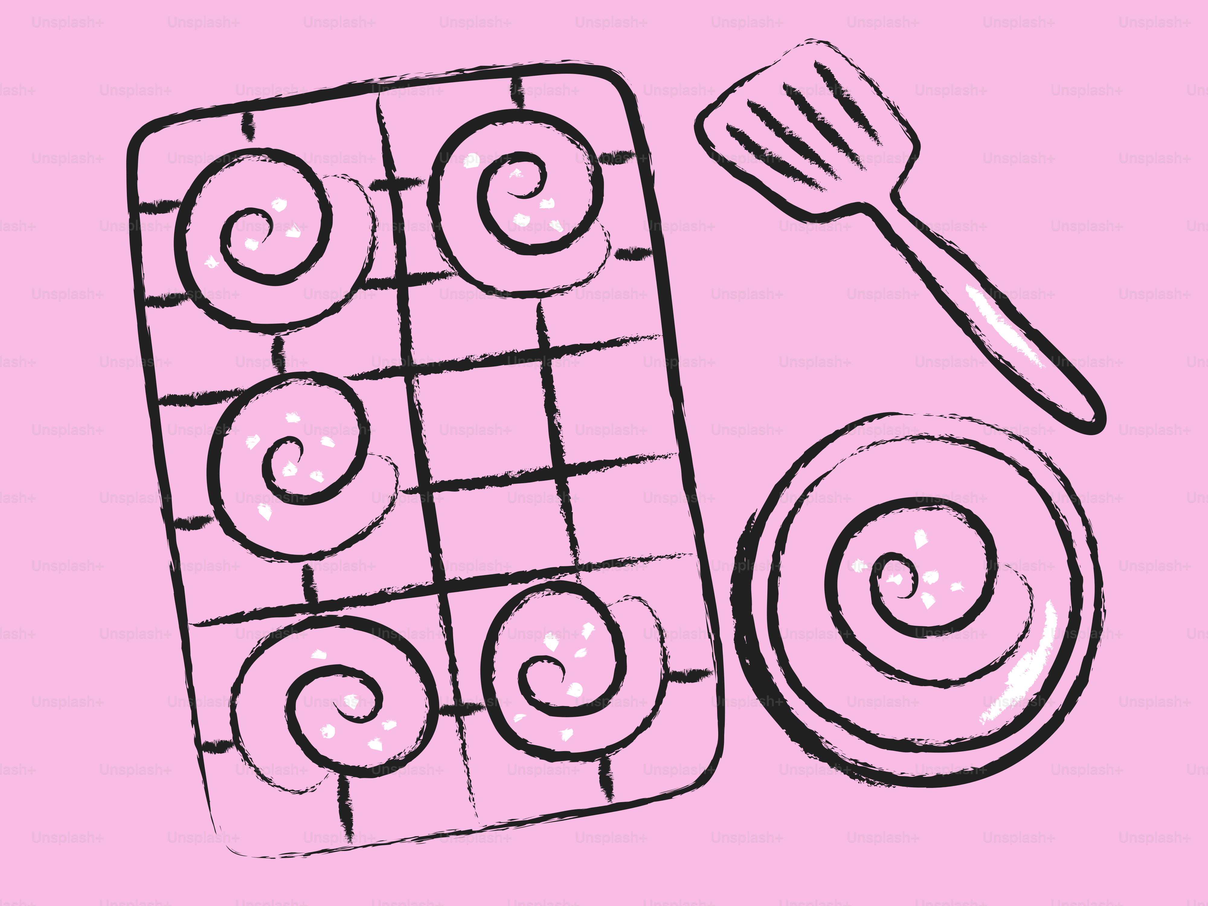 Swirl pastries on a cooling rack with spatula.