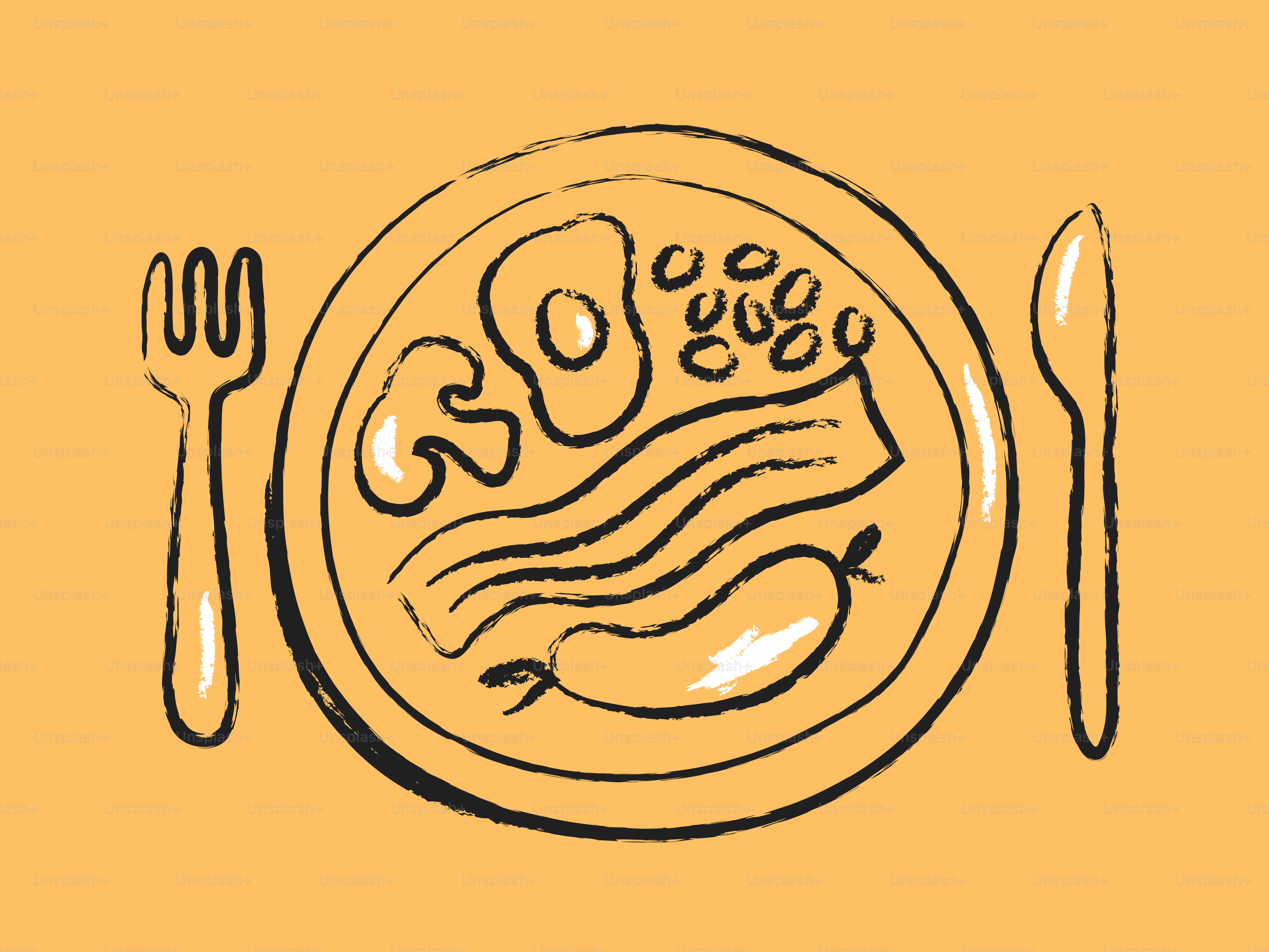 A sketch of a full english breakfast on a plate.