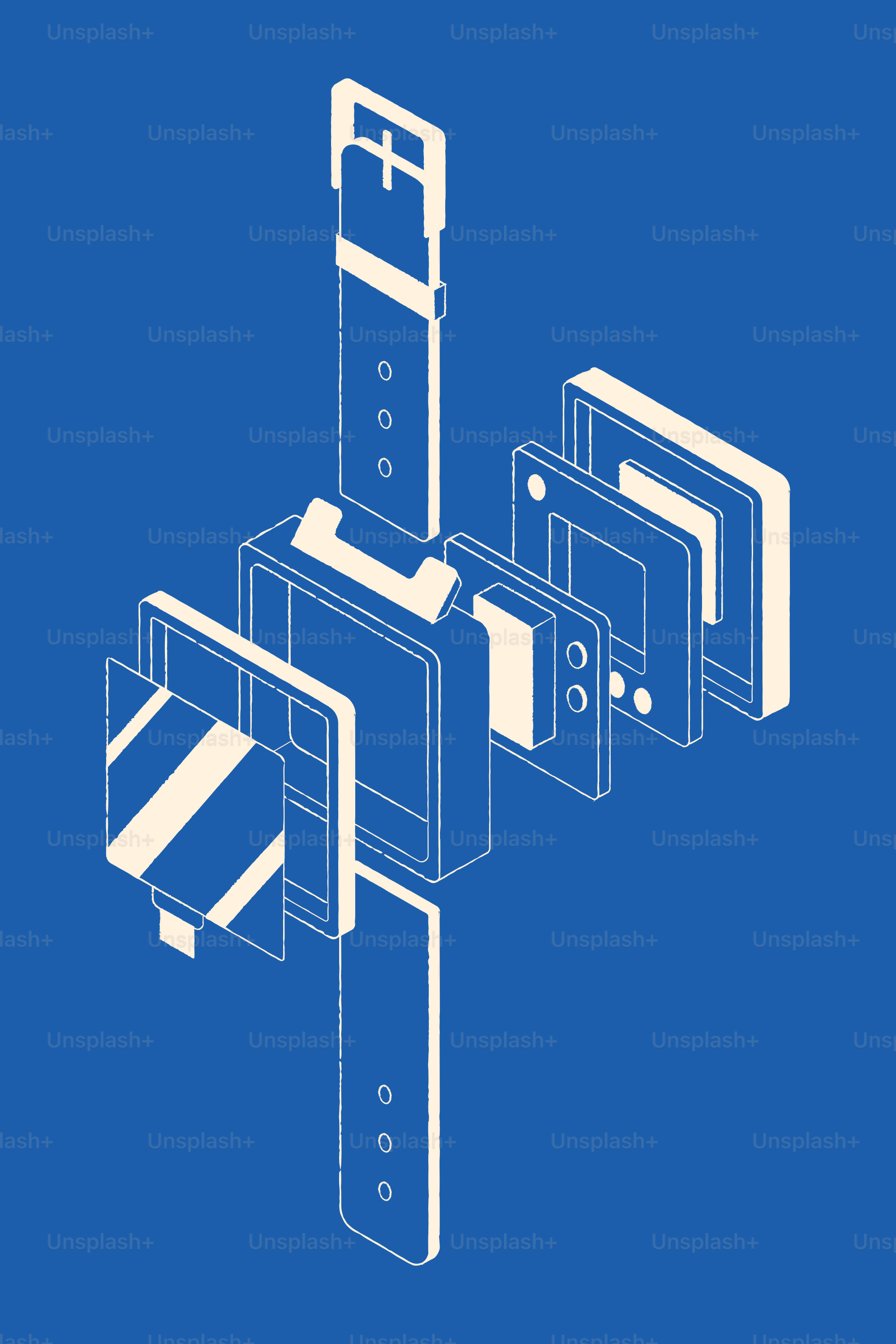 Exploded view of a smartwatch on blue background vector – Technology ...