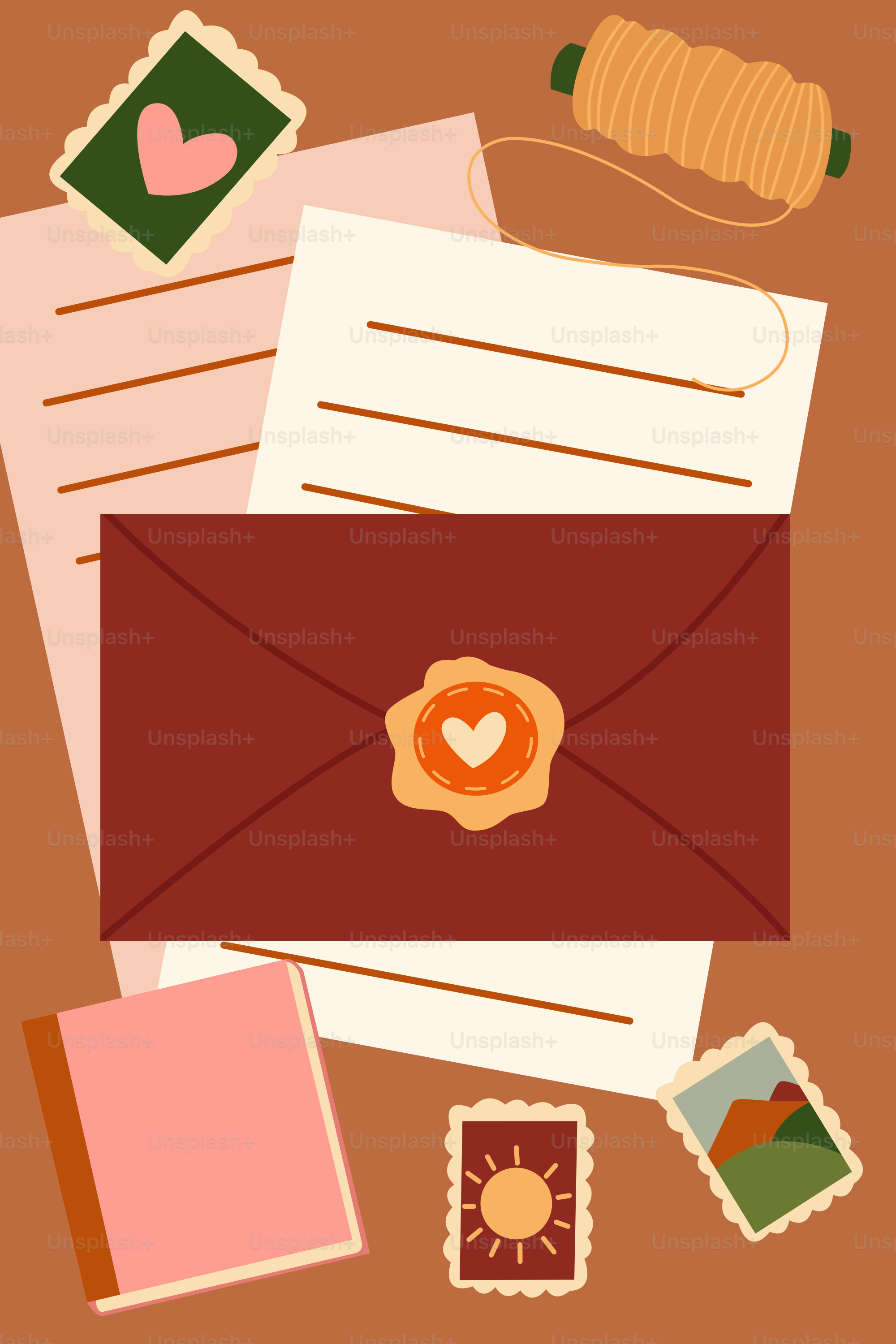 Letters and envelope with wax seal and stamps