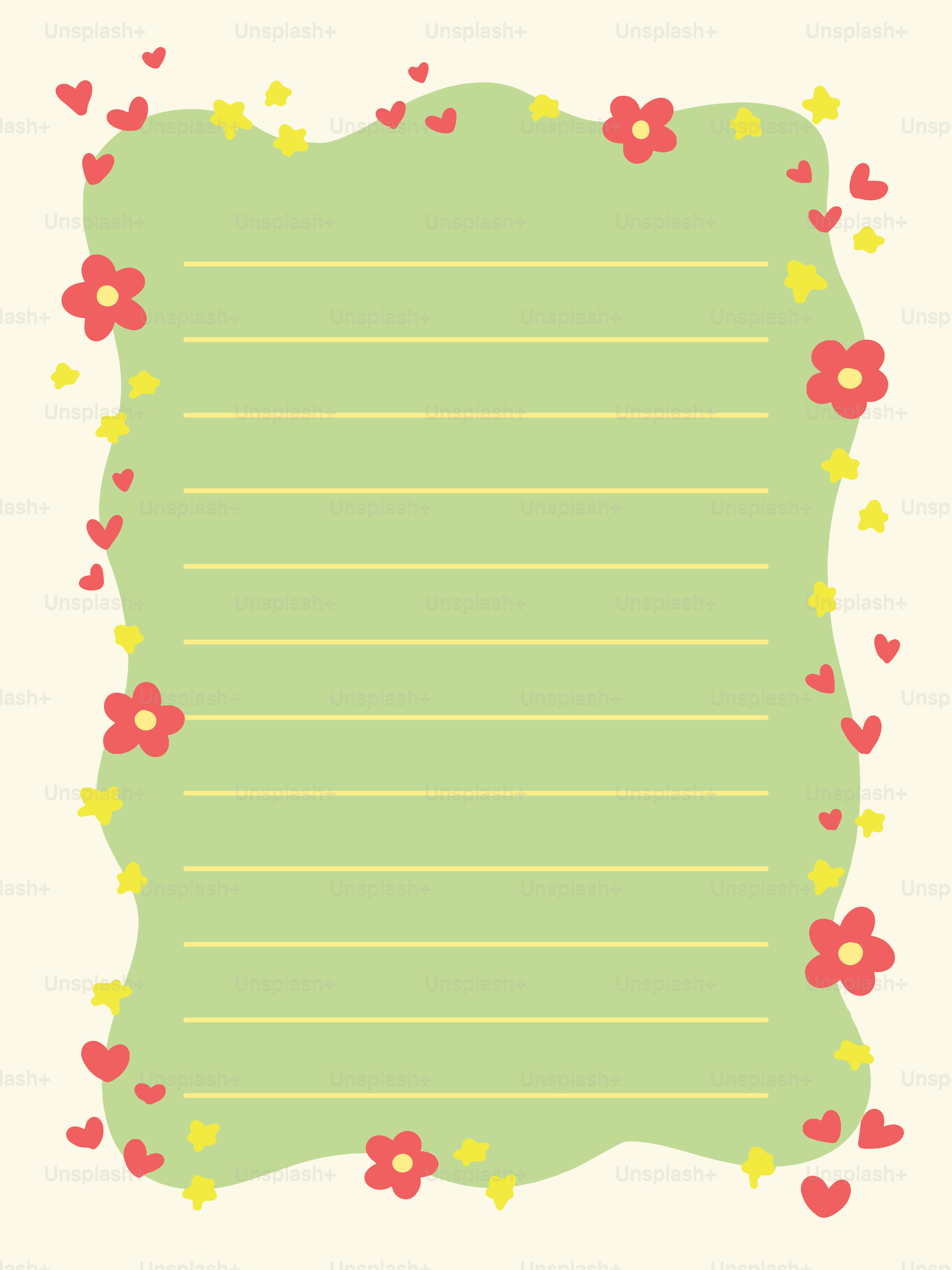 Green lined paper with red flowers and hearts border