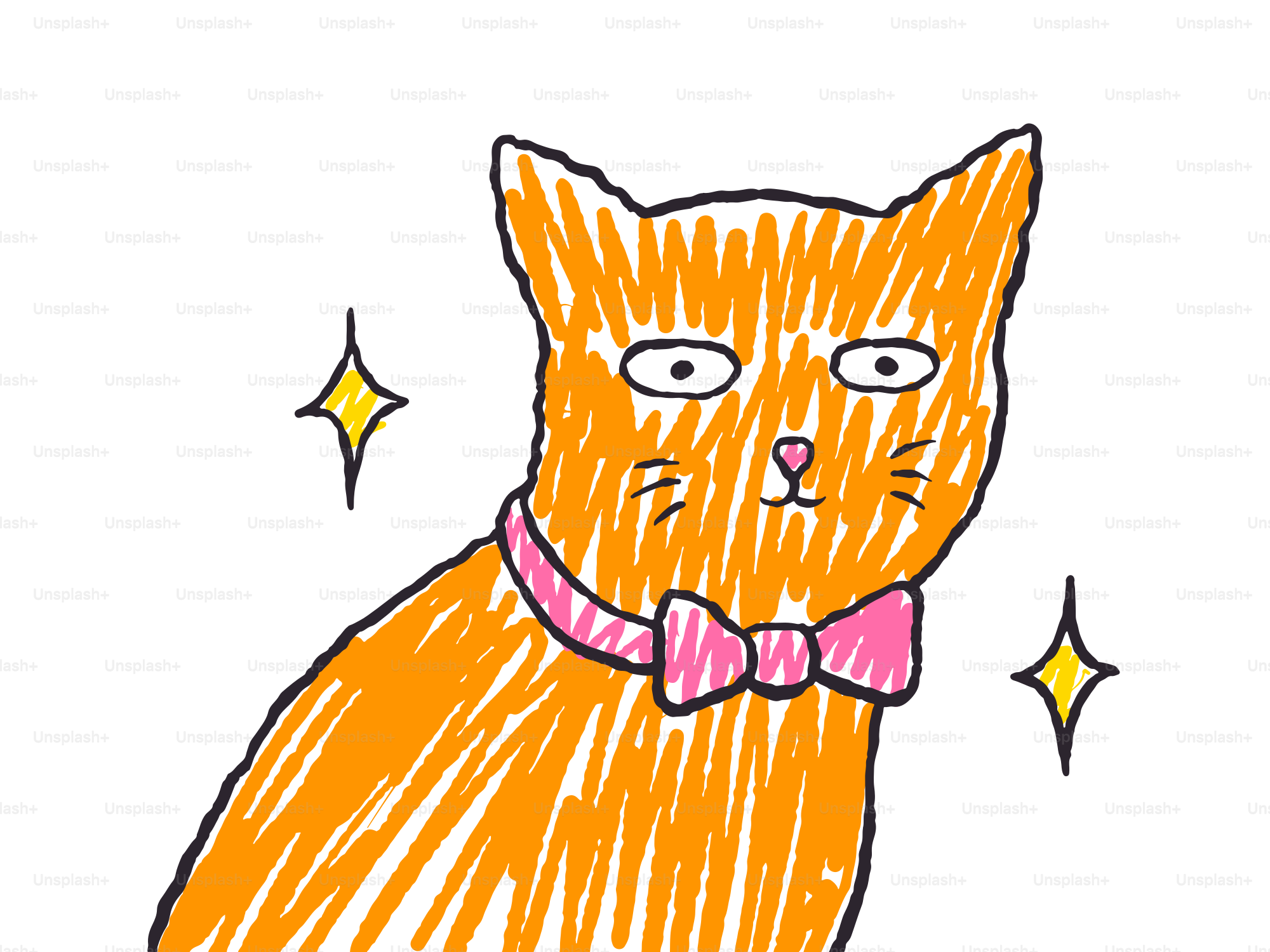 Un gatto arancione con un collare a papillon rosa.