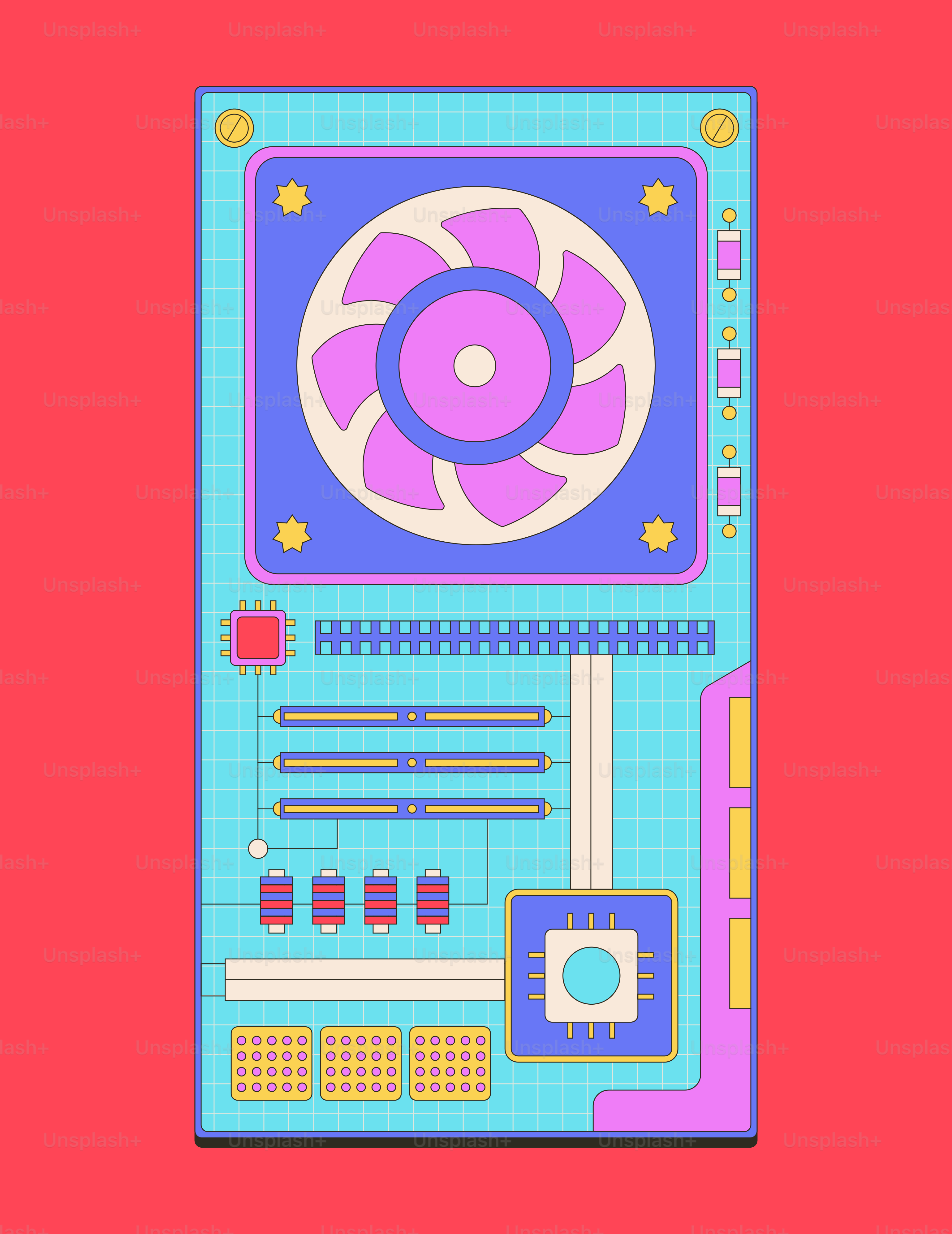 Computer motherboard with fan and components