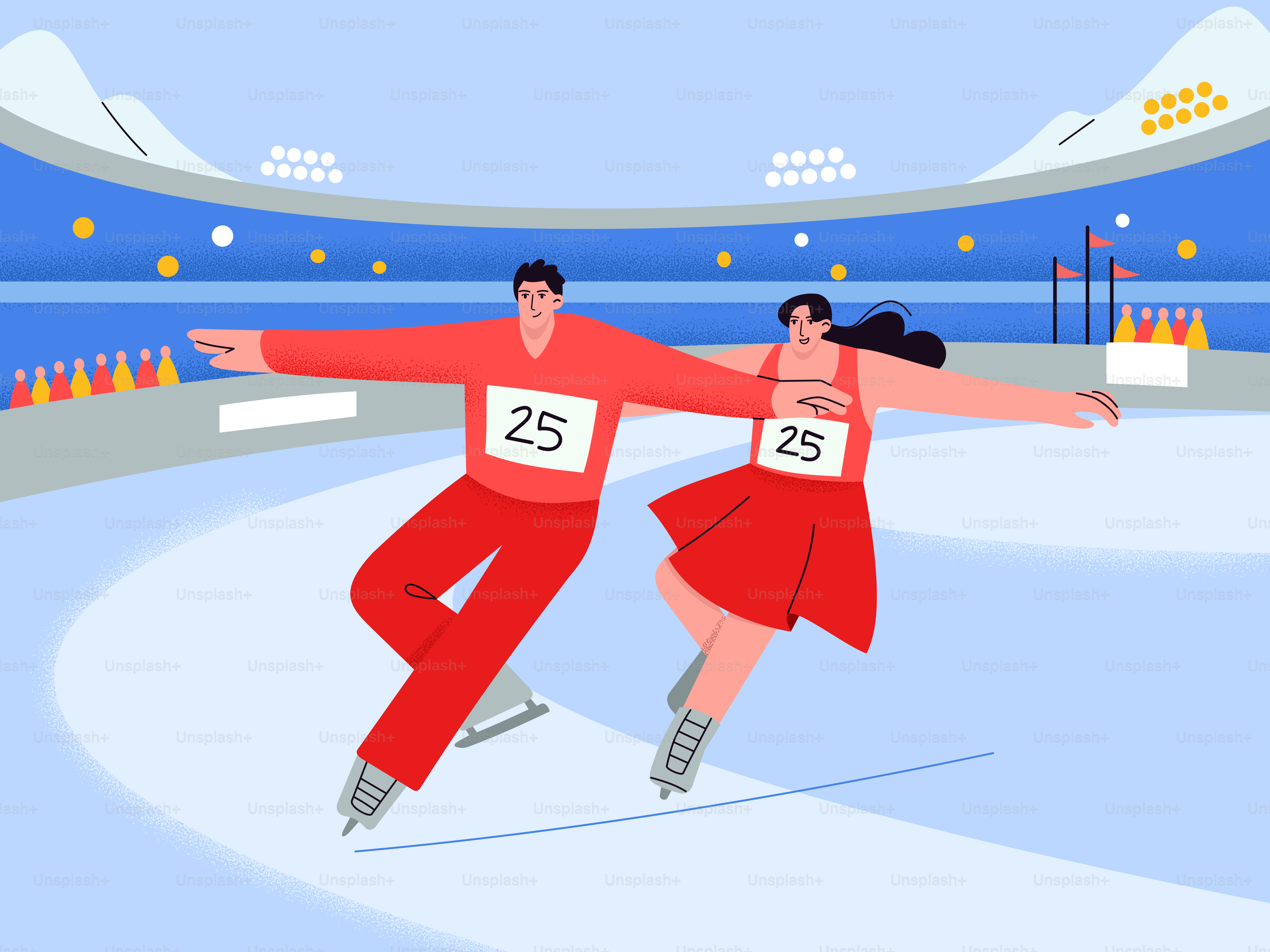 Couple ice skating in a stadium