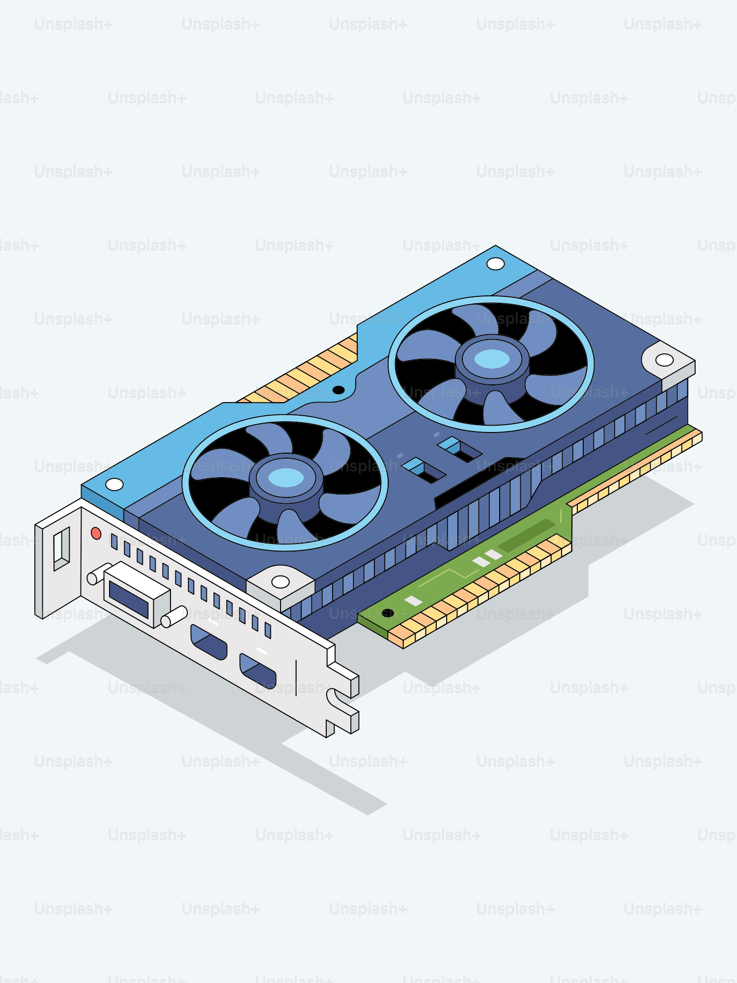 Une carte graphique bleue avec deux ventilateurs