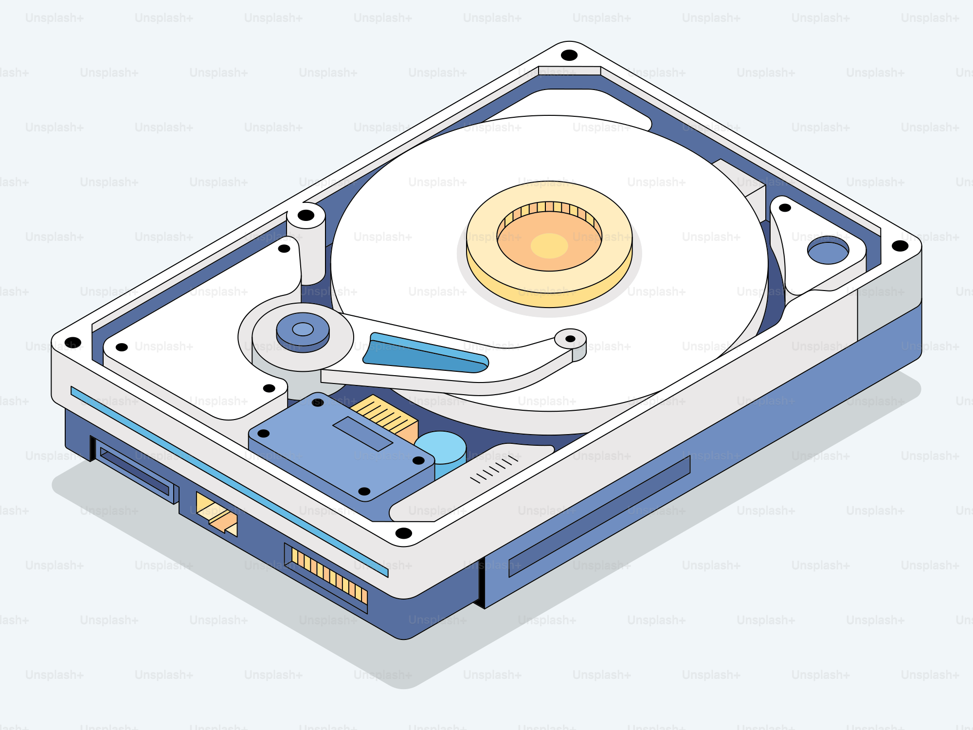 Un disque dur ouvert avec des composants internes visibles