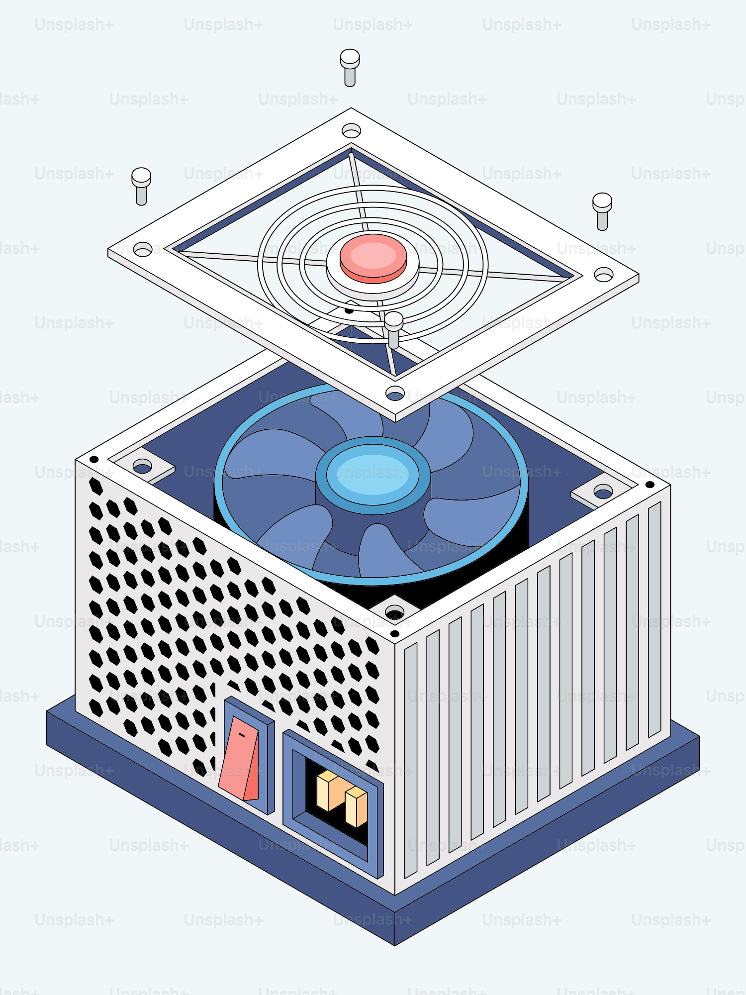 Unité d’alimentation informatique avec ventilateur et composants