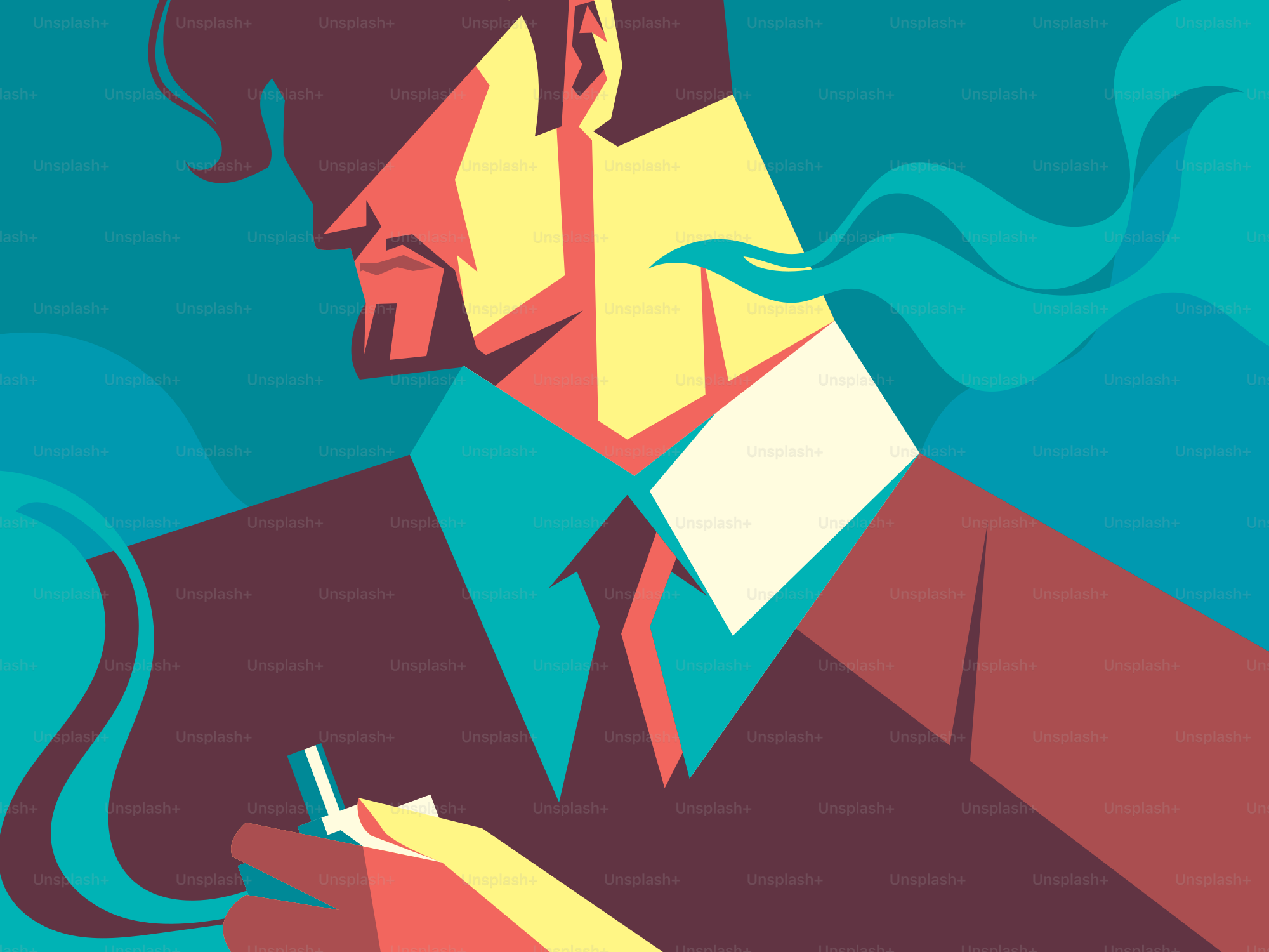 Homme en costume fumant, art stylisé