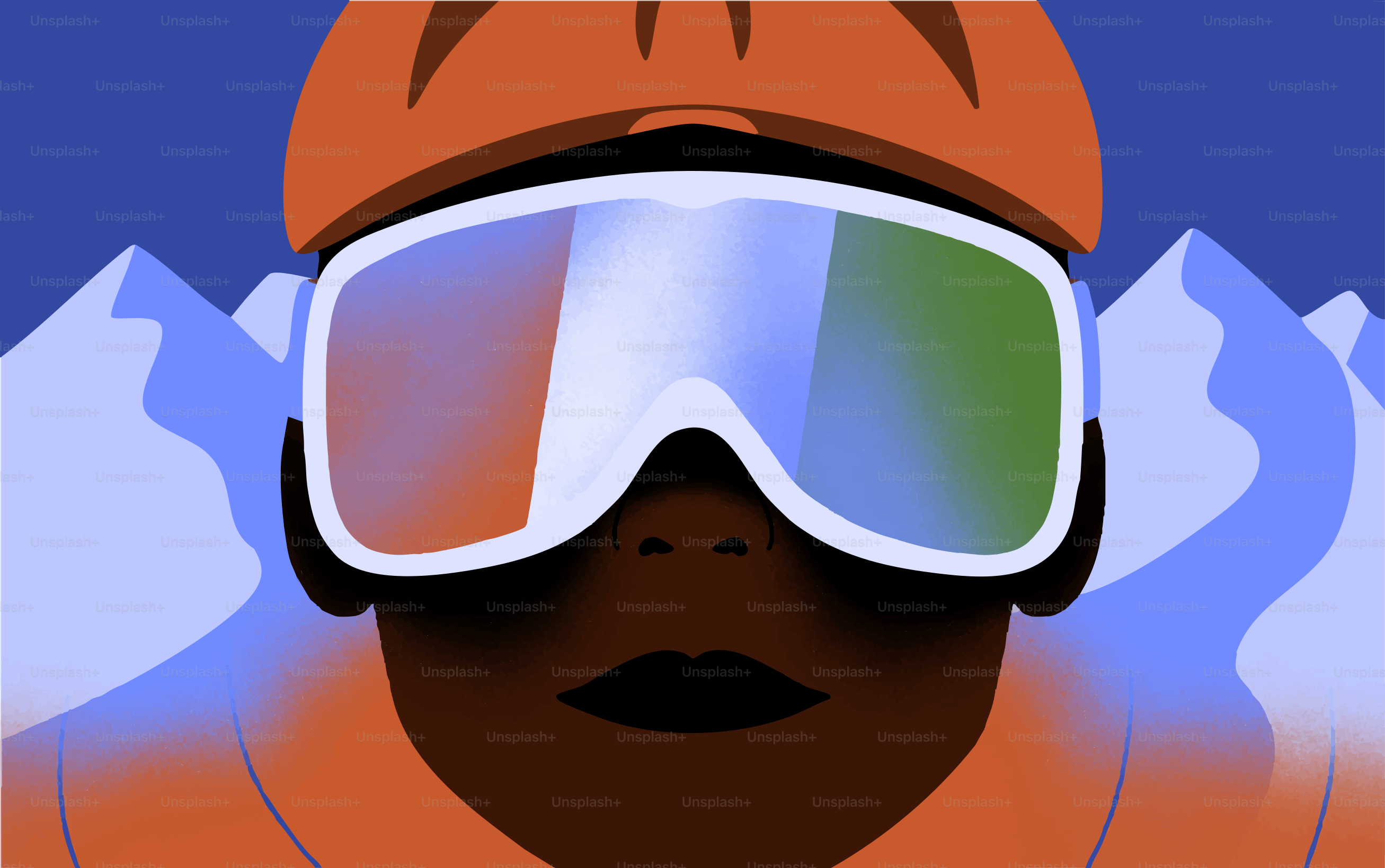 Skier wearing goggles with snowy mountains behind