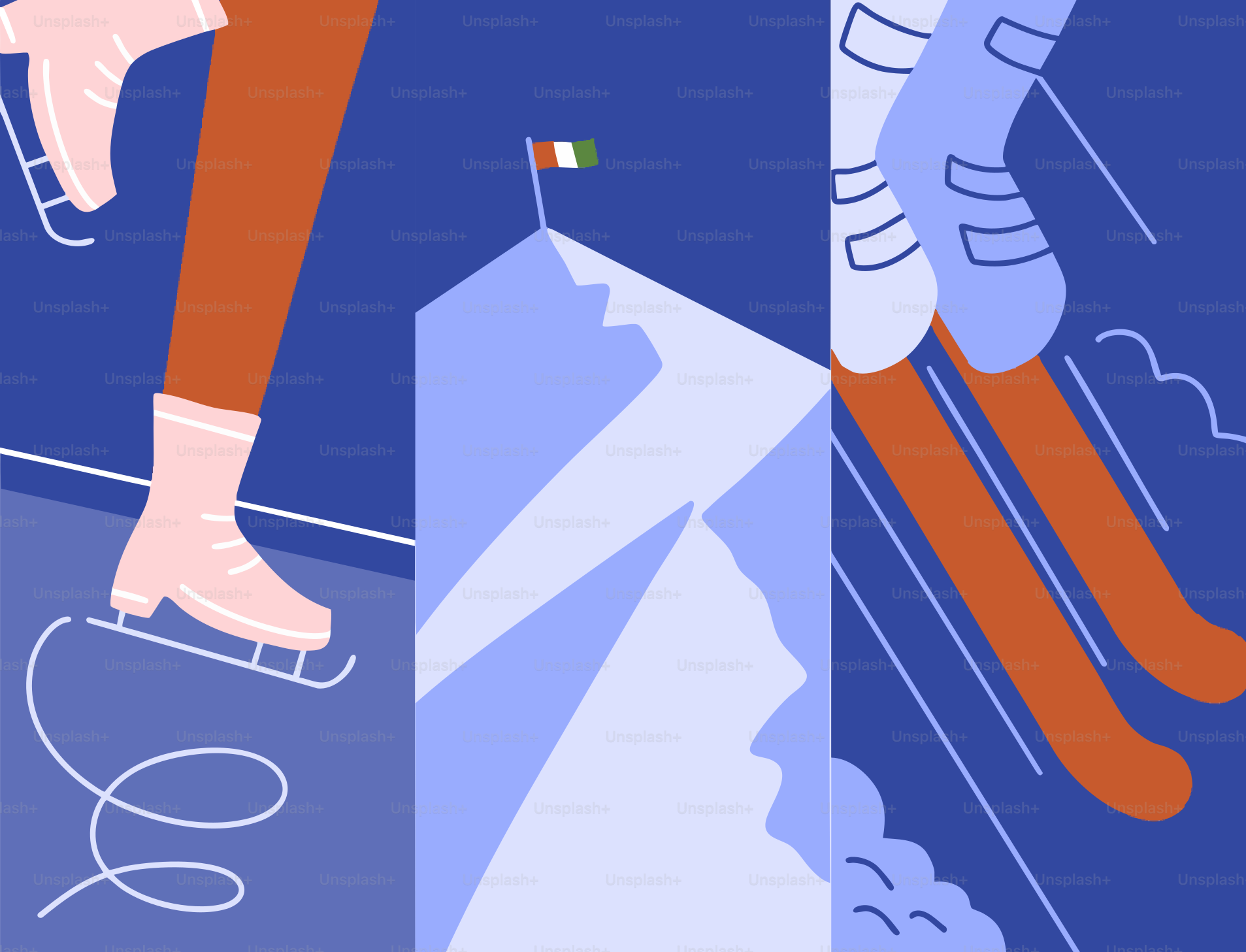 Ice skating, mountain, and skiing collage