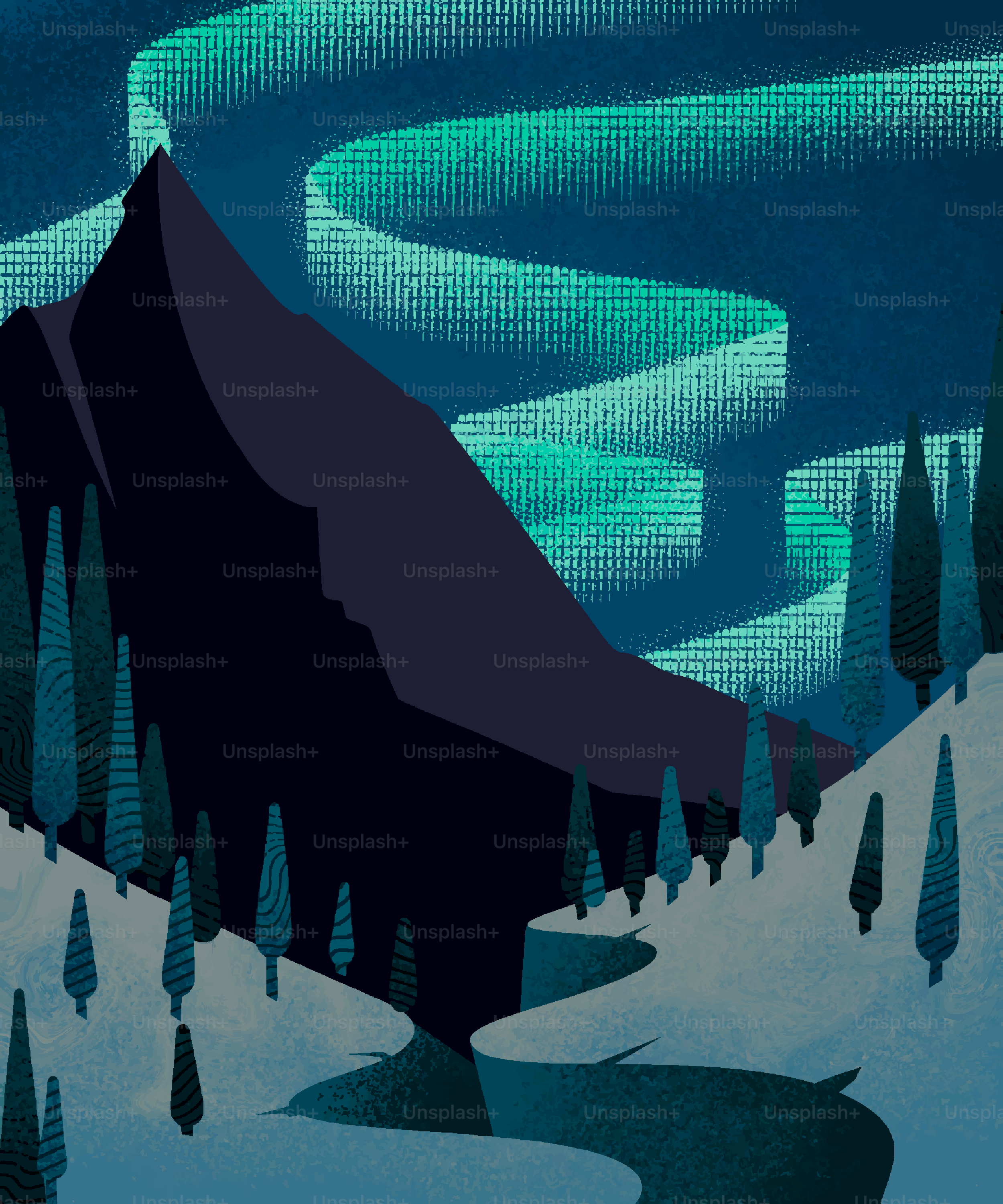 Aurora borealis over a dark mountain landscape