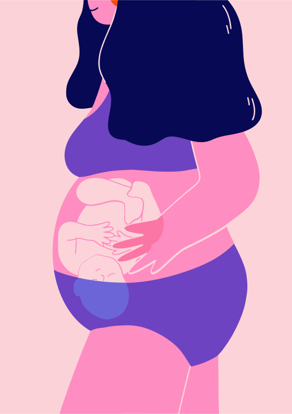 Pregnant woman holding her belly showing baby inside
