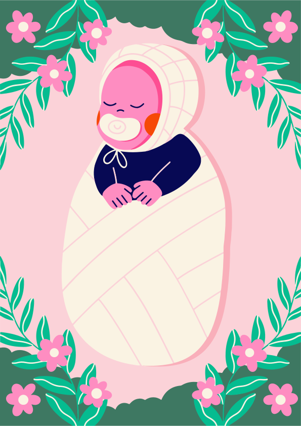 A sleeping baby wrapped in a blanket with flowers. vector ...