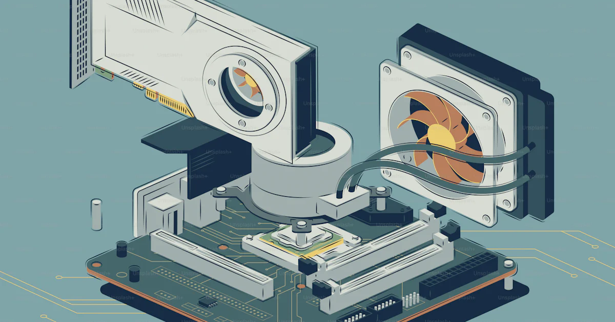 Assembling Computer Graph Computer components assembly with motherboard and graphics card vector ...