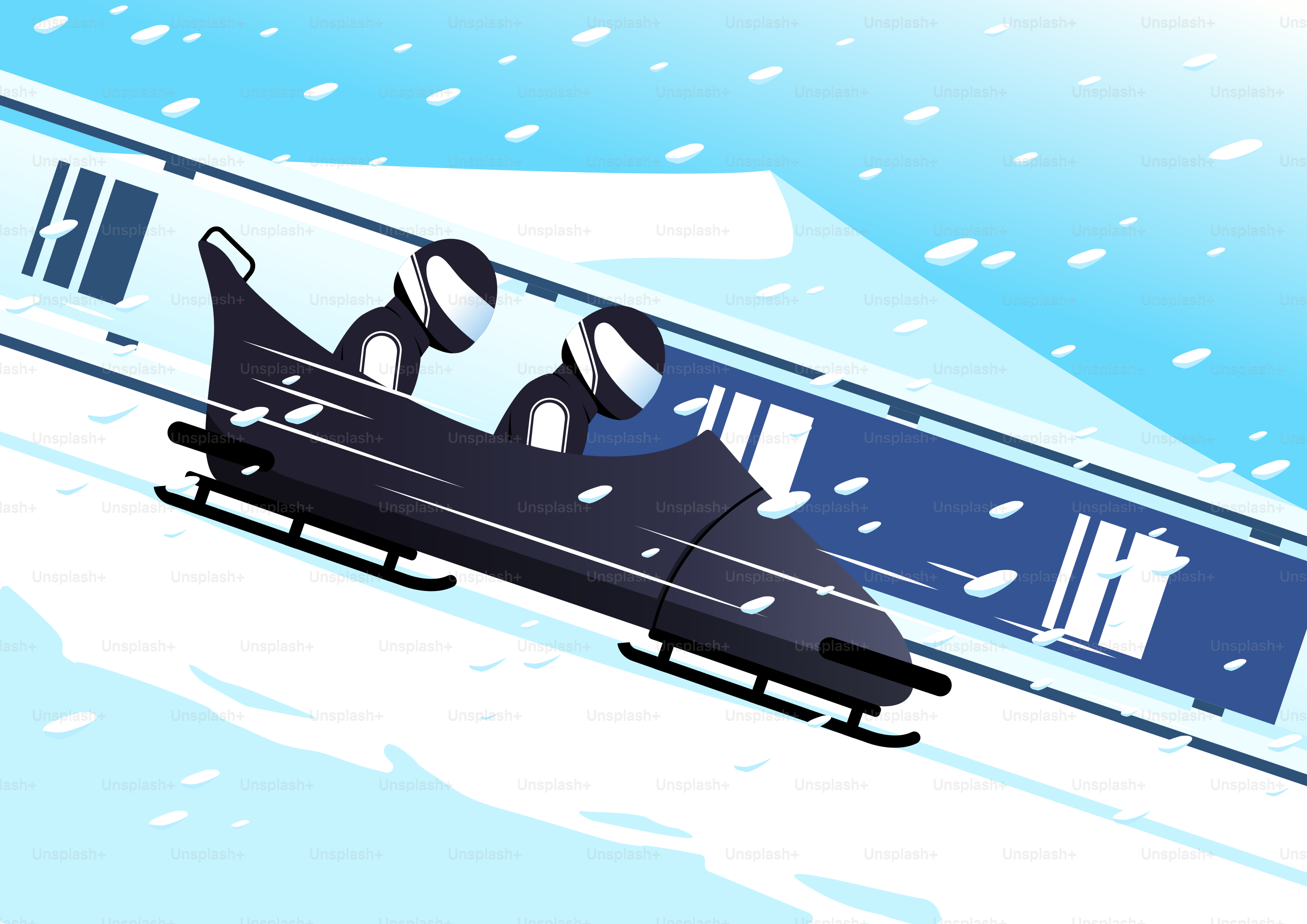 Two people in a bobsled speeding down a track. vector – Winter Image on ...