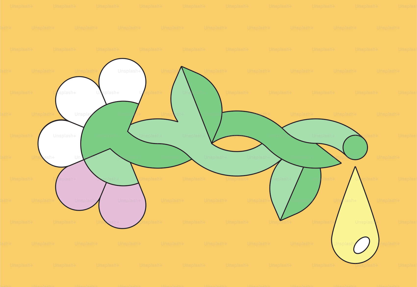 Flor estilizada con una gota de líquido que cae