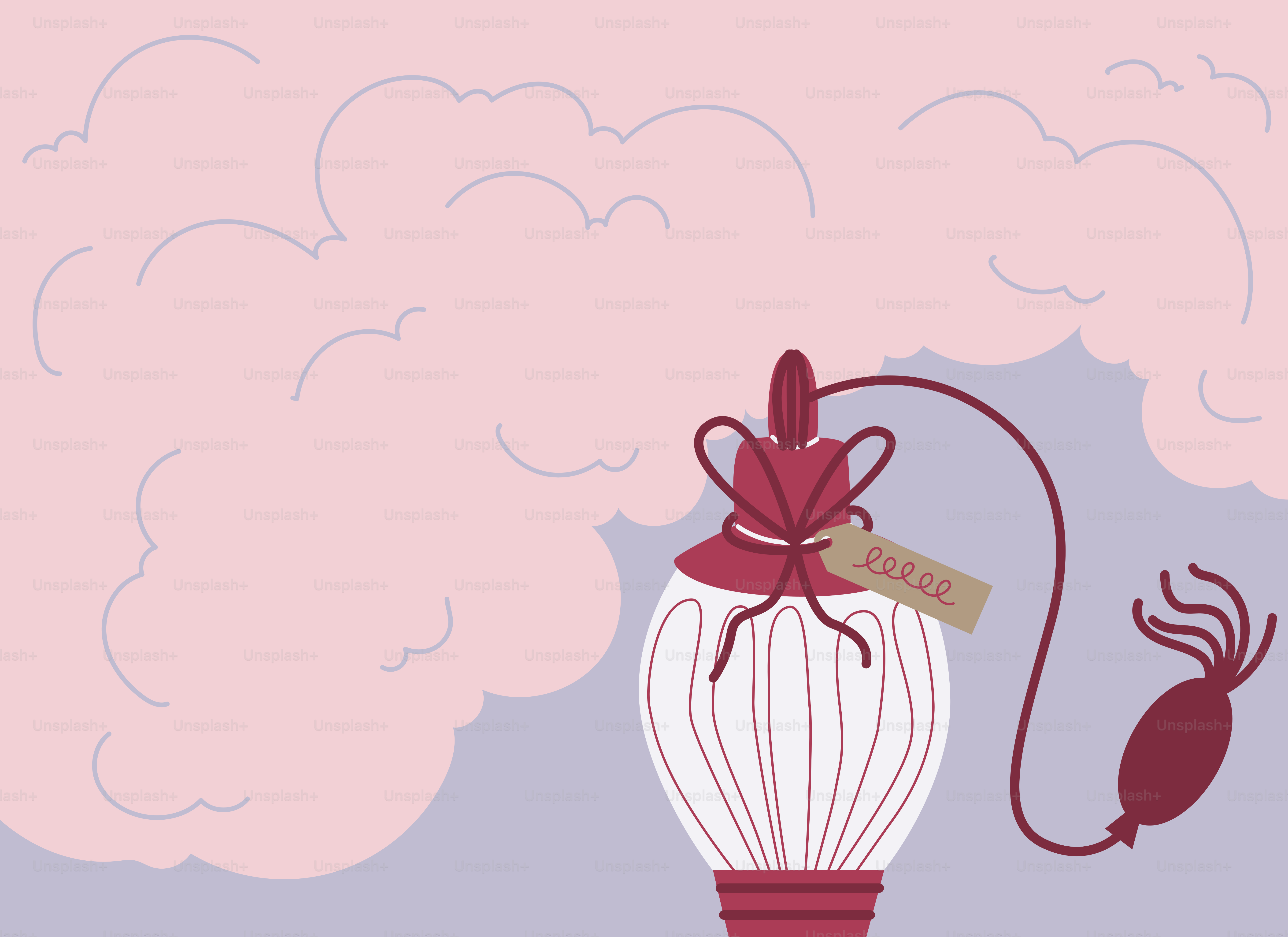 Vintage perfume bottle with pink clouds