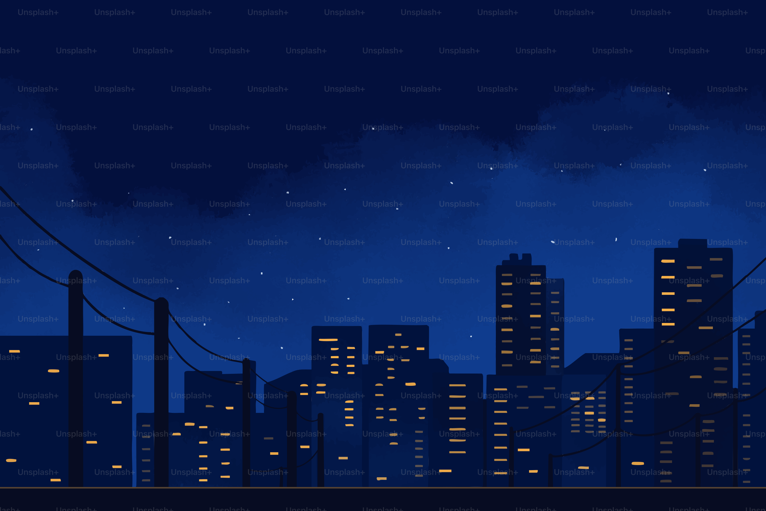 夜の街のスカイラインと輝く窓。