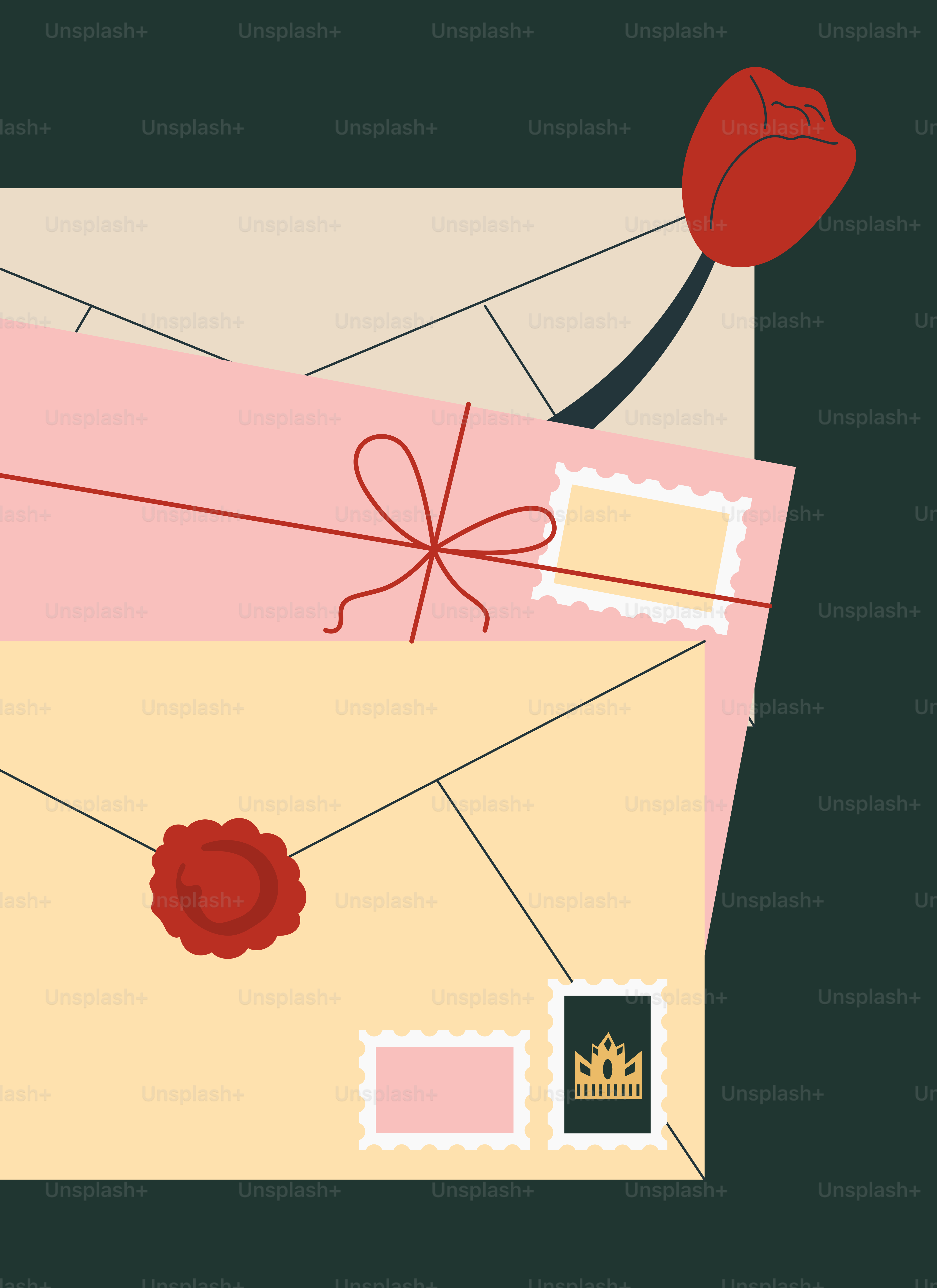 Stack of envelopes with stamps and wax seals