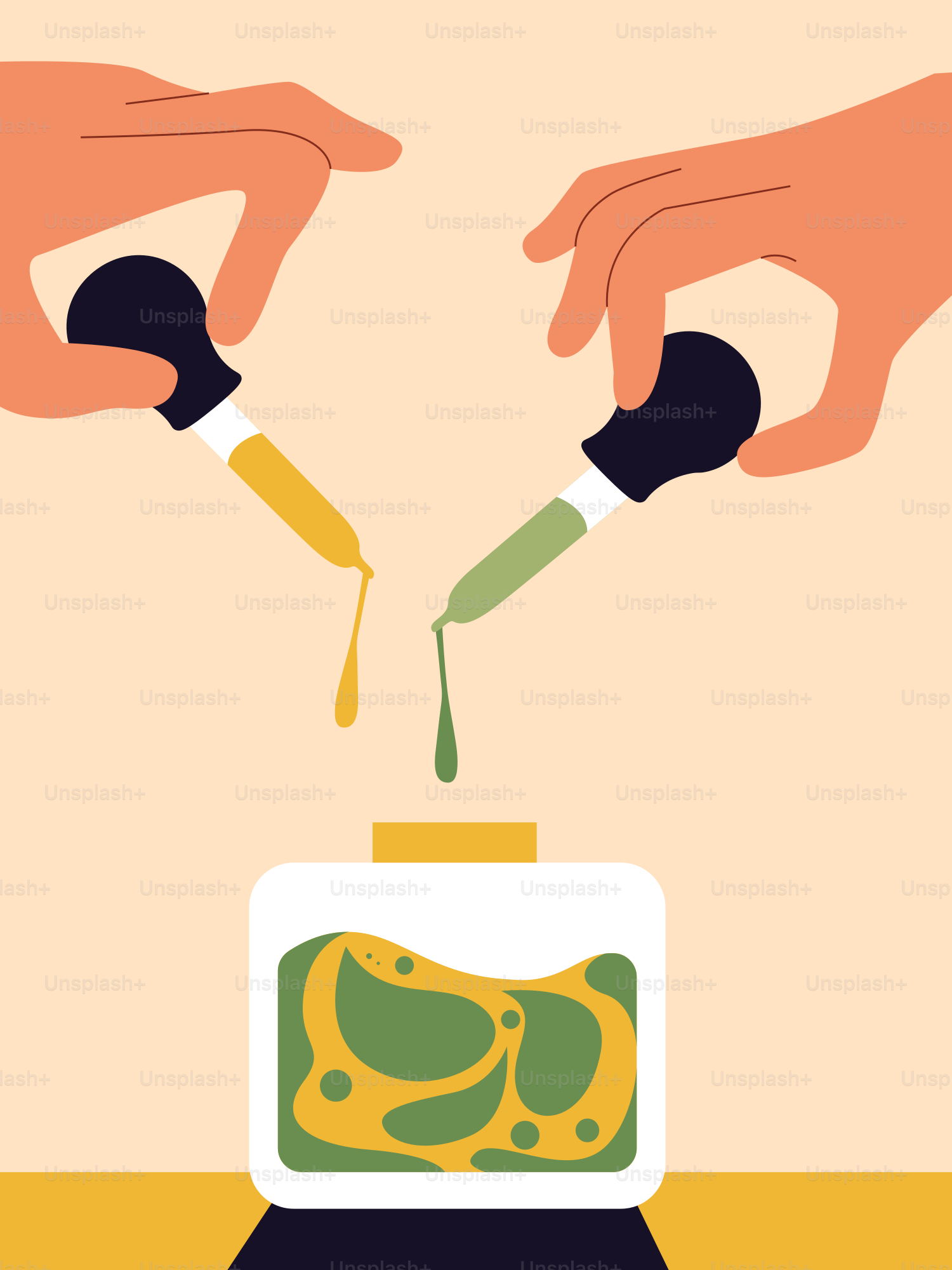 Dos manos añadiendo líquidos a un recipiente