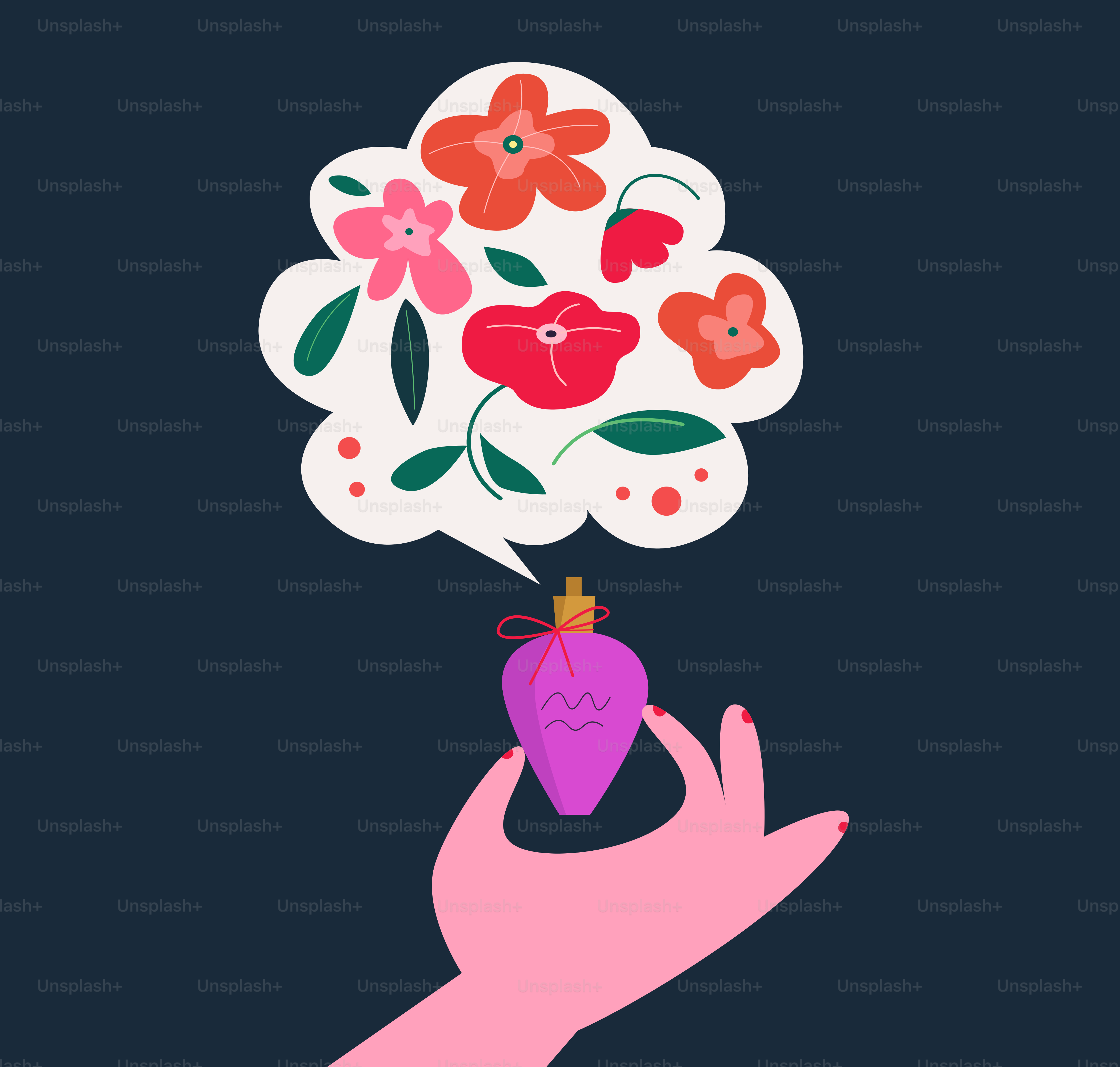 Hand holding perfume bottle with flowers