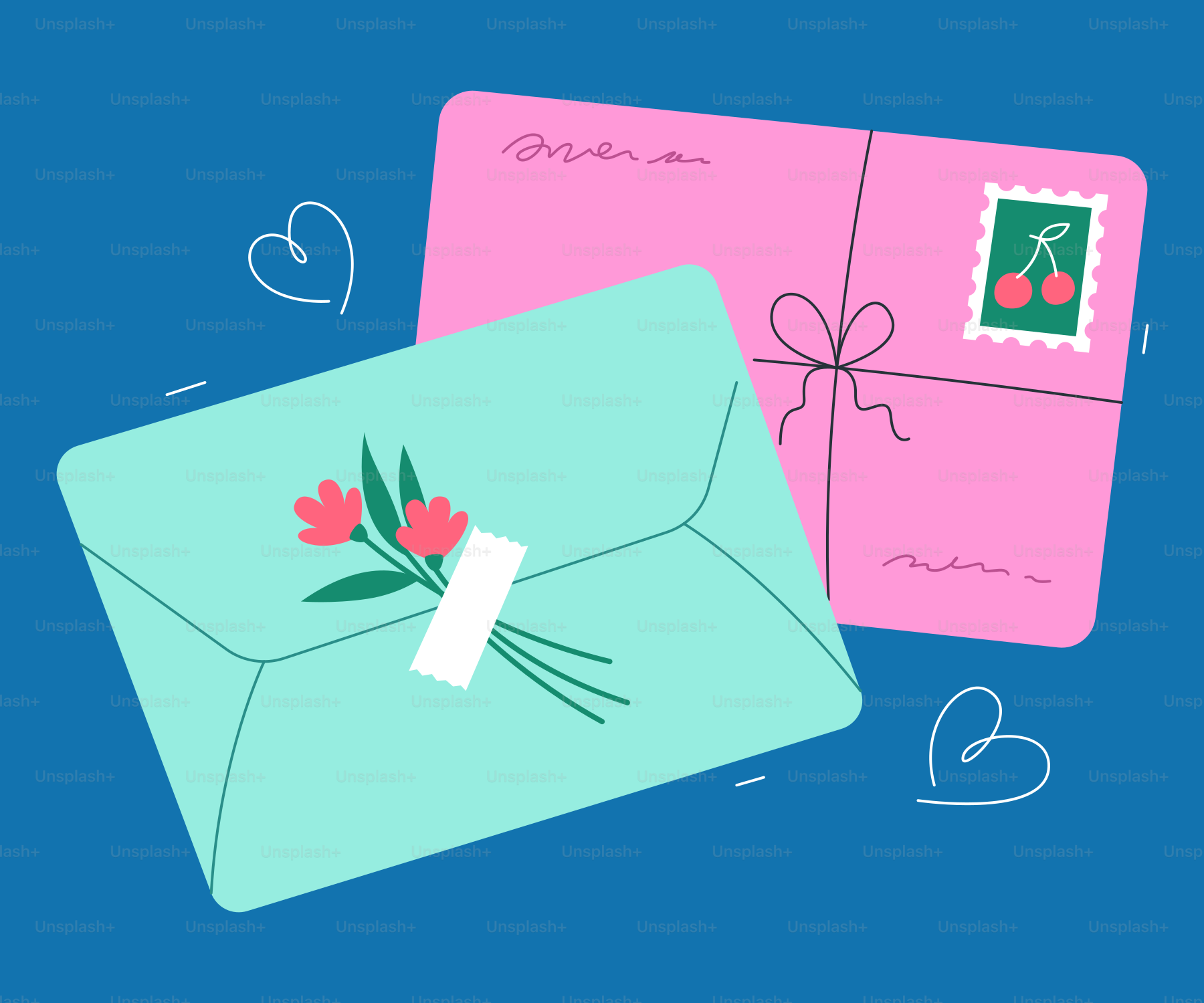 Dois envelopes com decoração floral e selo.