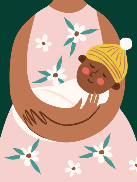 A person holds a sleeping baby in their arms.