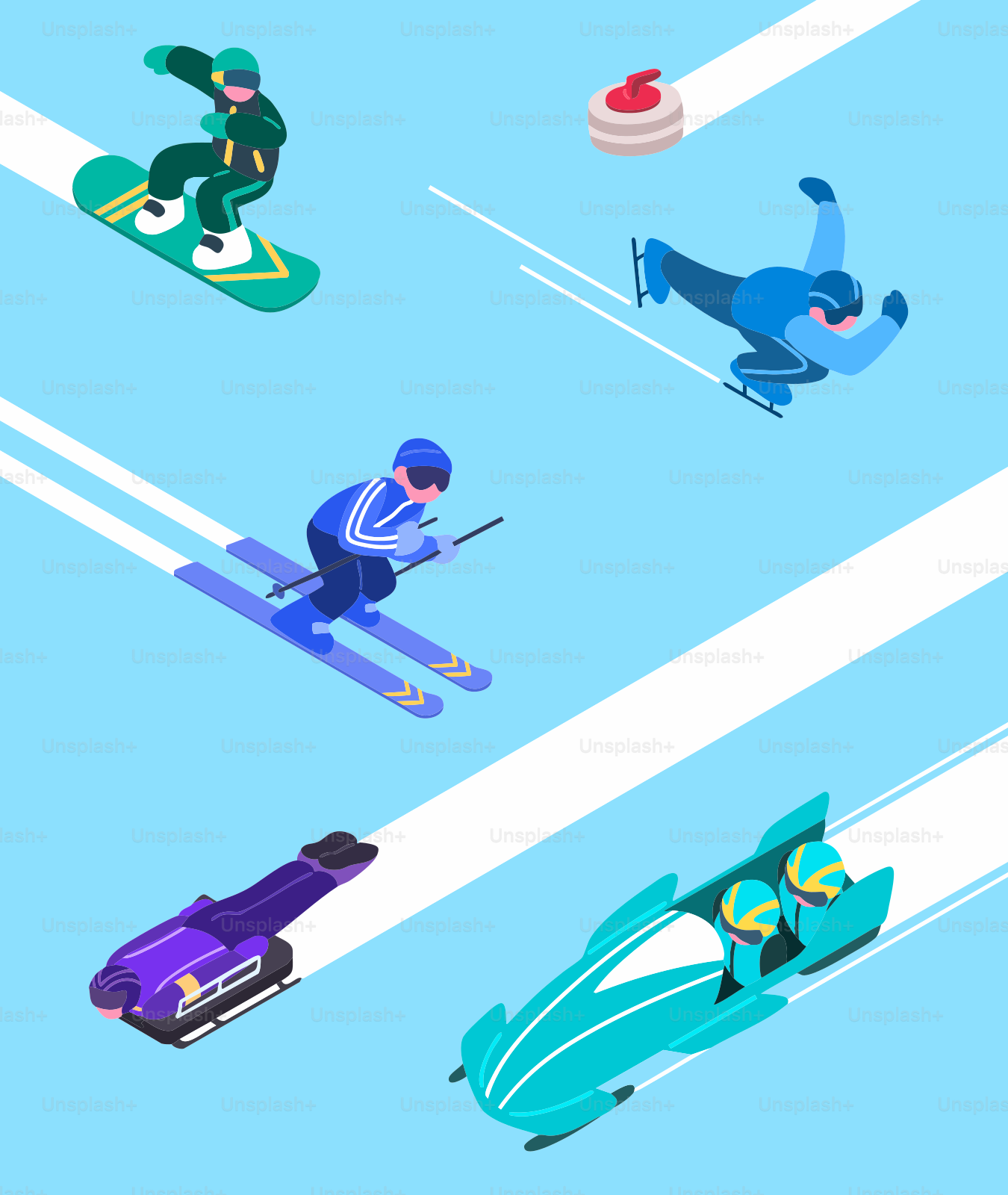 Winter sports athletes on a blue background
