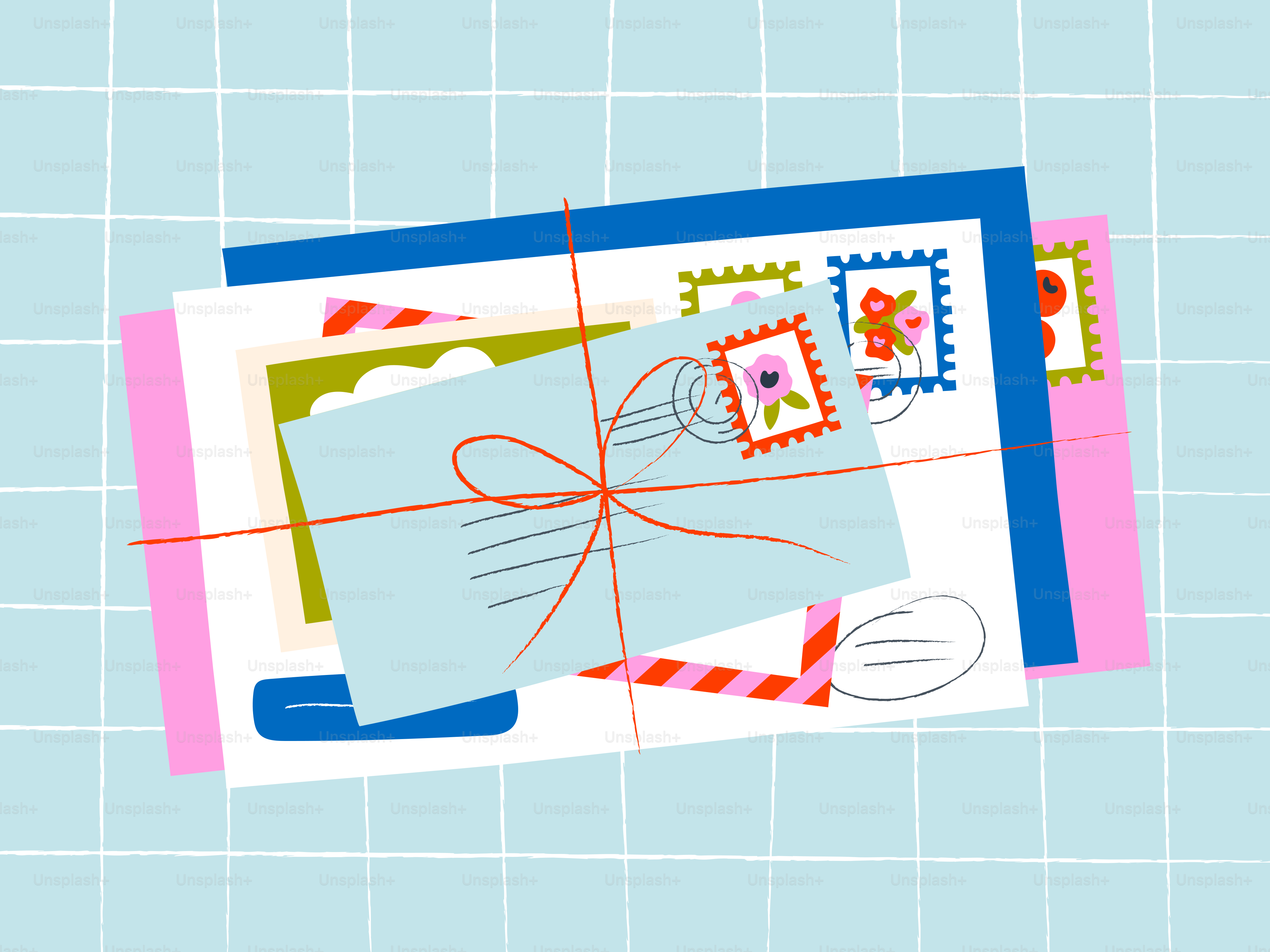 A stack of letters tied with red string