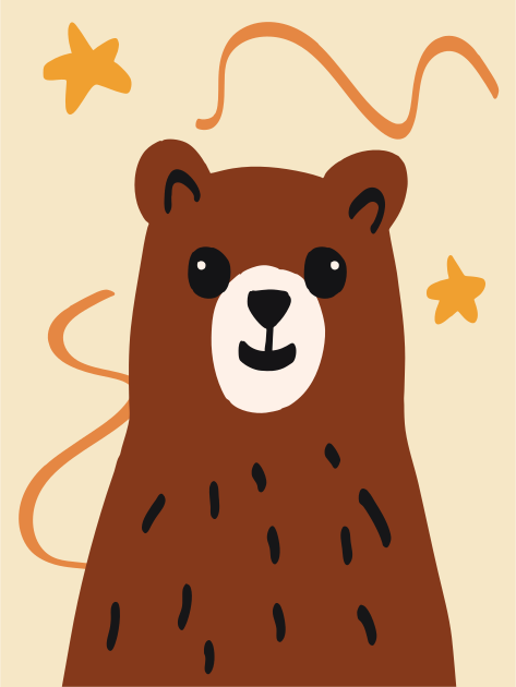 A cute brown bear with stars and swirls