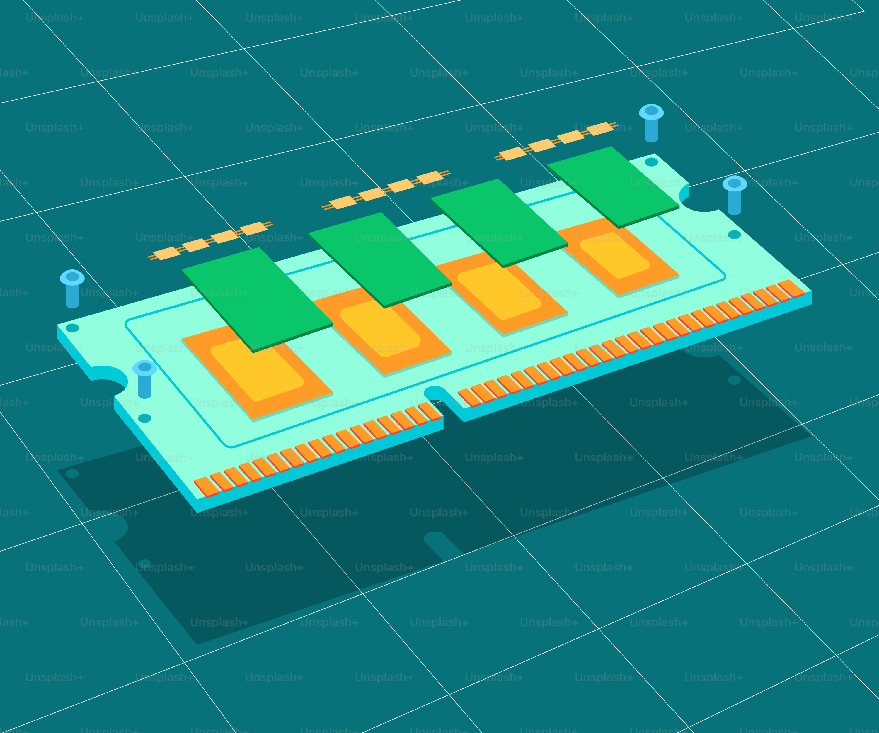 Module de RAM informatique sur fond de grille