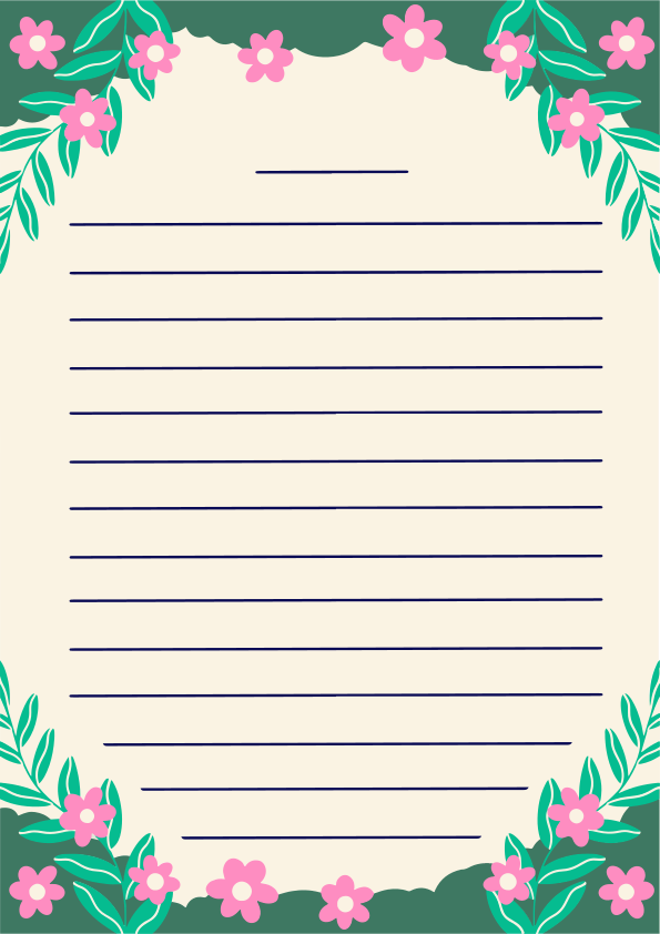 A cream background with pink flowers and green leaves.