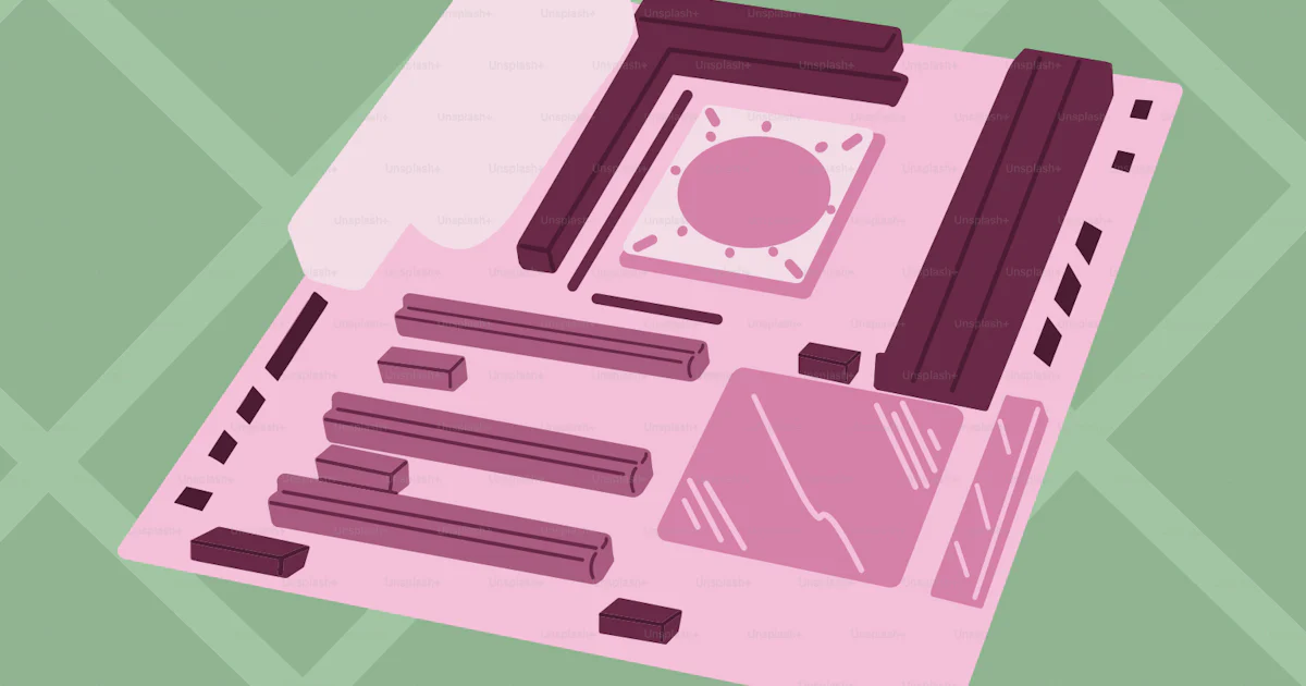 Internal Components Pink Pink motherboard with purple components on green background vector ...
