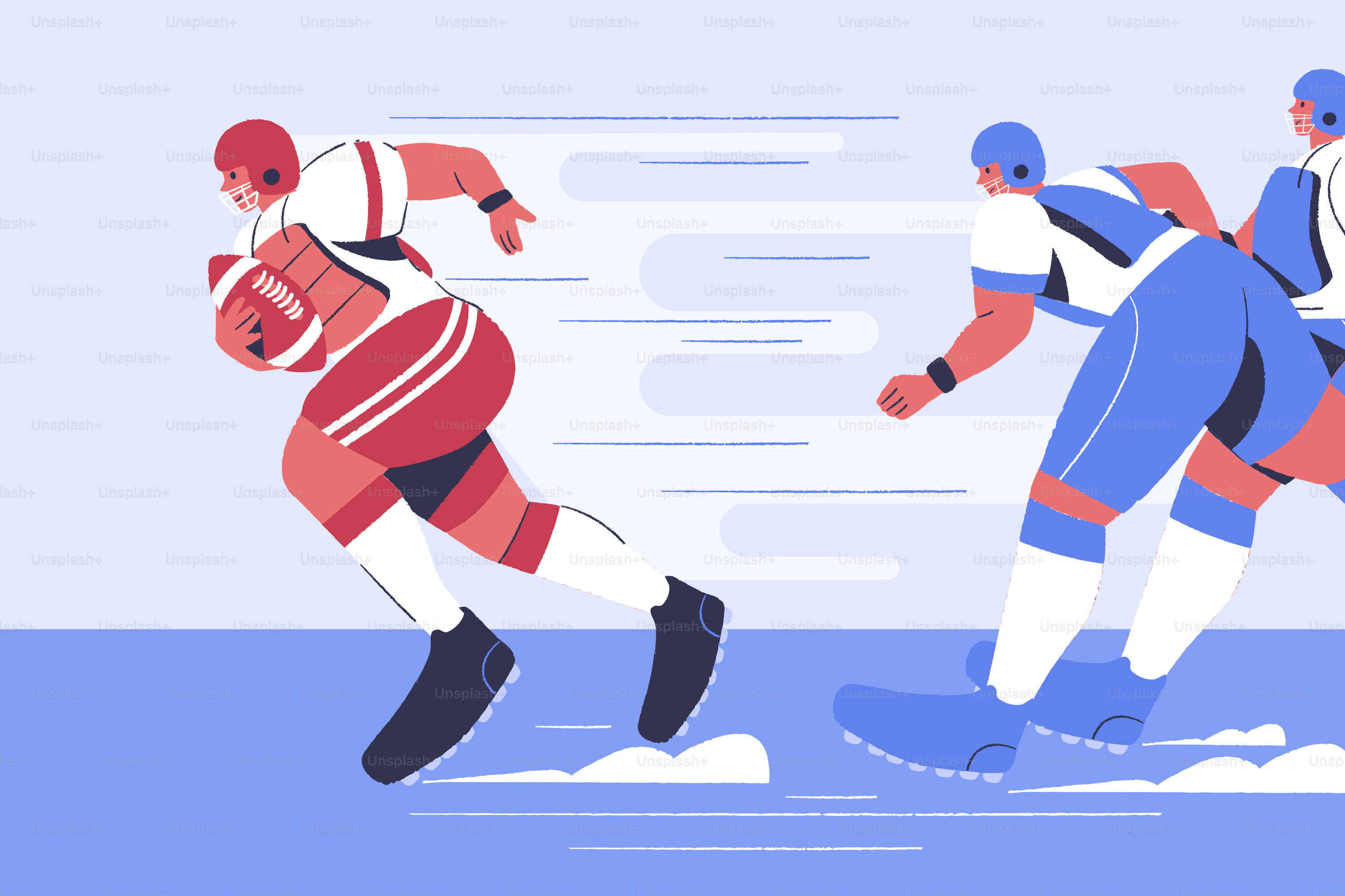 Football players running with a ball